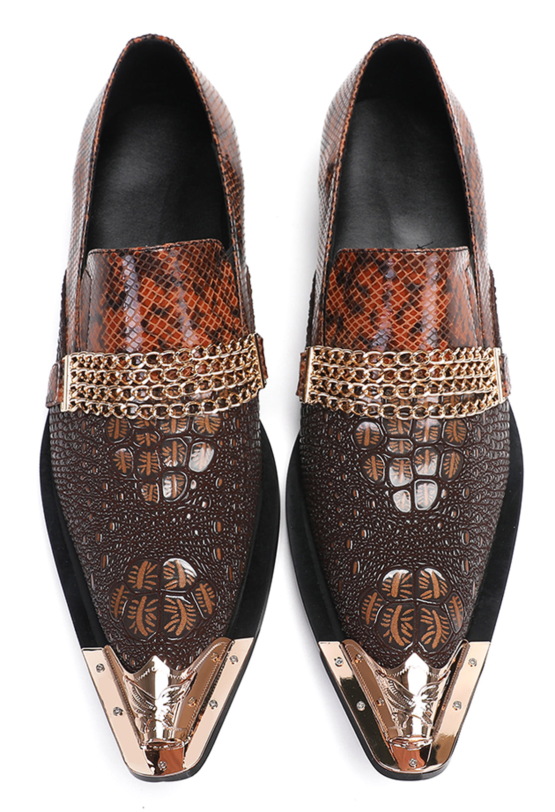 Mens Casual Gold Chain Sparkling Western Loafers