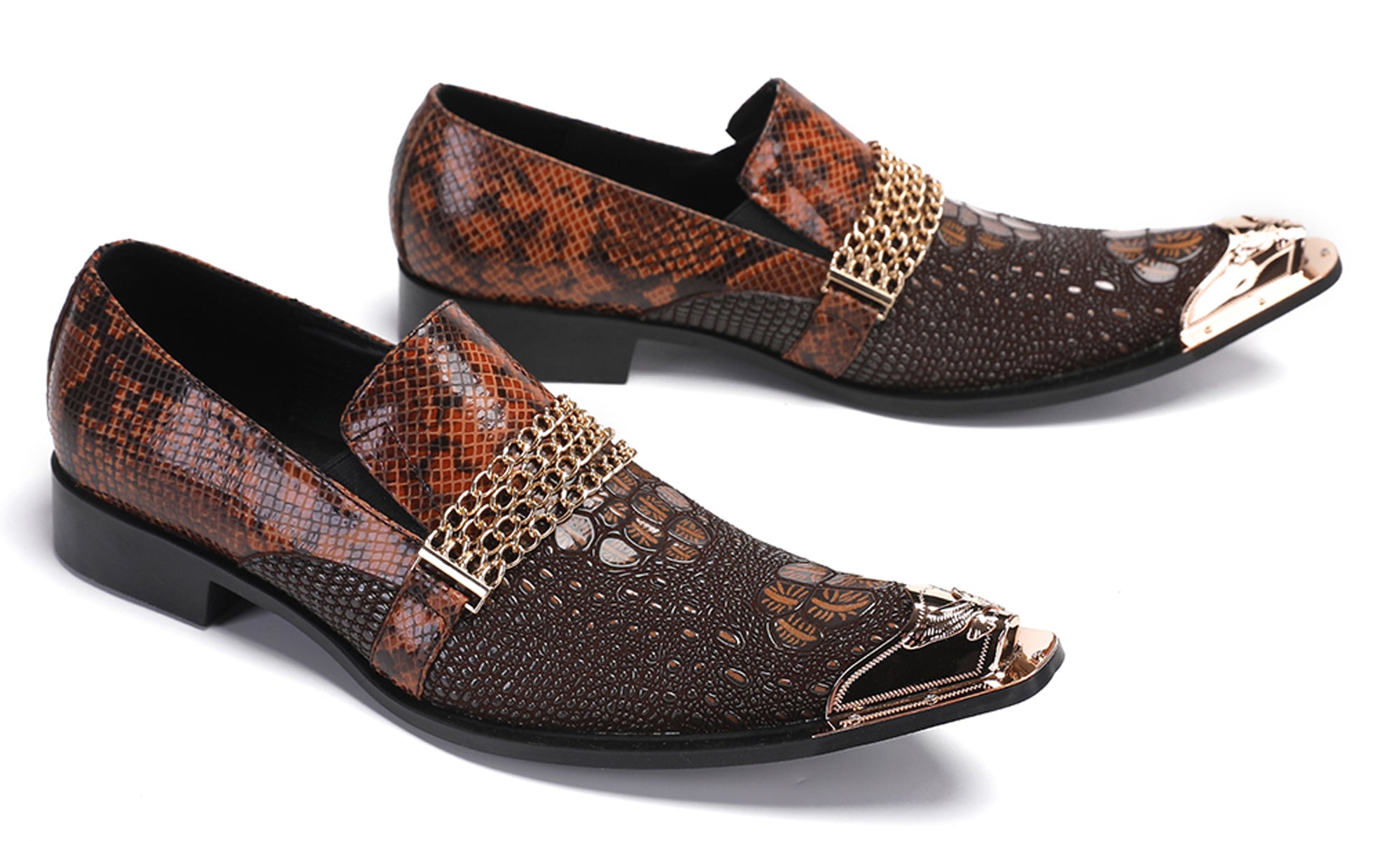Mens Casual Gold Chain Sparkling Western Loafers