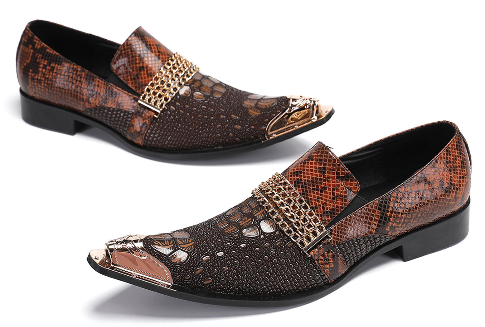 Mens Casual Gold Chain Sparkling Western Loafers