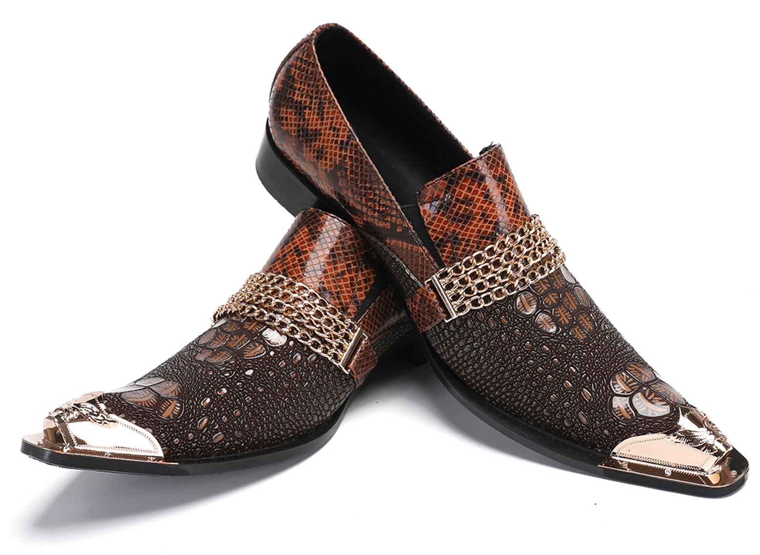 Mens Casual Gold Chain Sparkling Western Loafers
