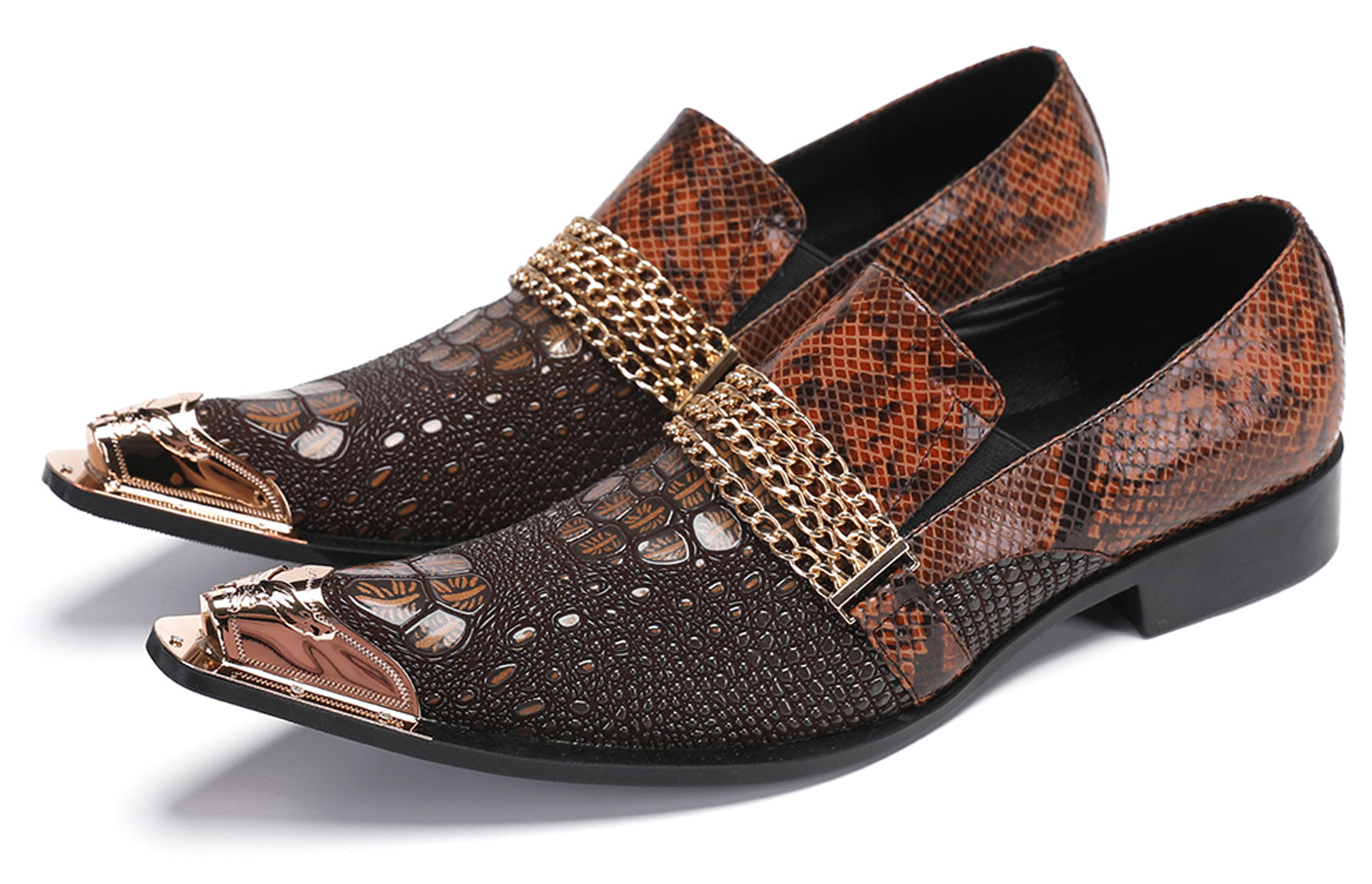 Mens Casual Gold Chain Sparkling Western Loafers