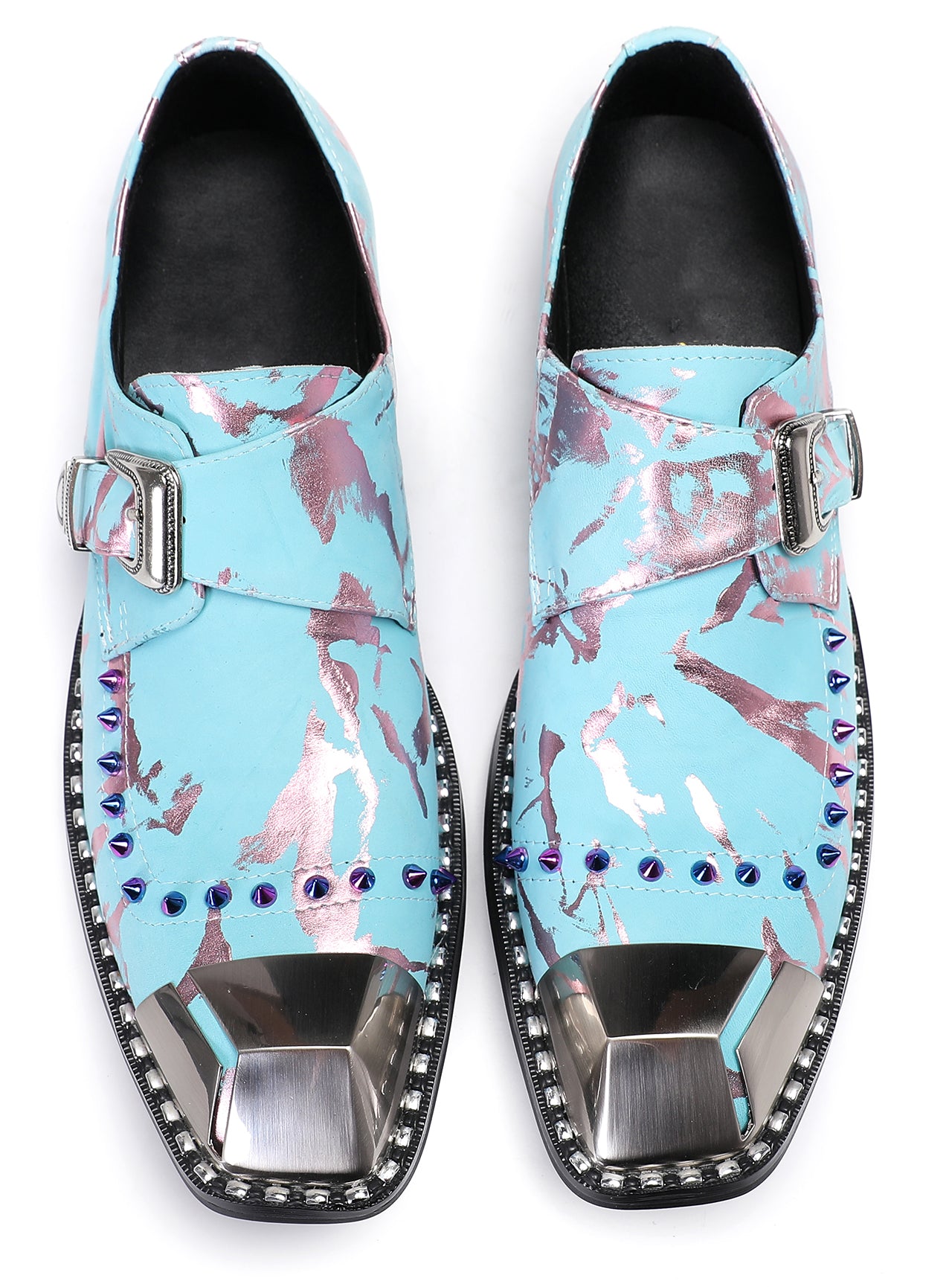Mens Metal Sqaure Toe Monk Strap Western Loafers