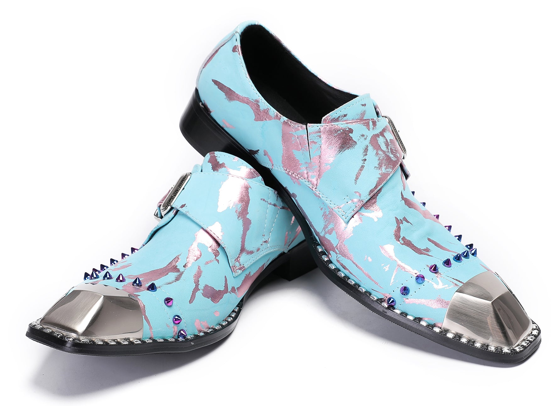 Mens Metal Sqaure Toe Monk Strap Western Loafers