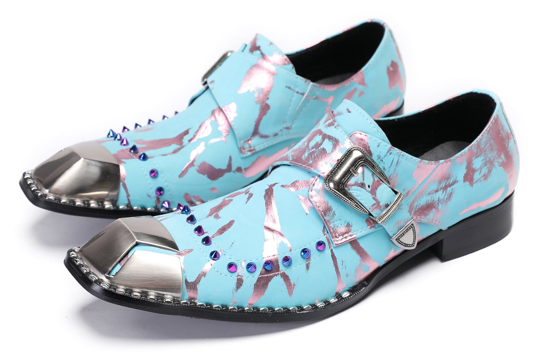 Mens Metal Sqaure Toe Monk Strap Western Loafers