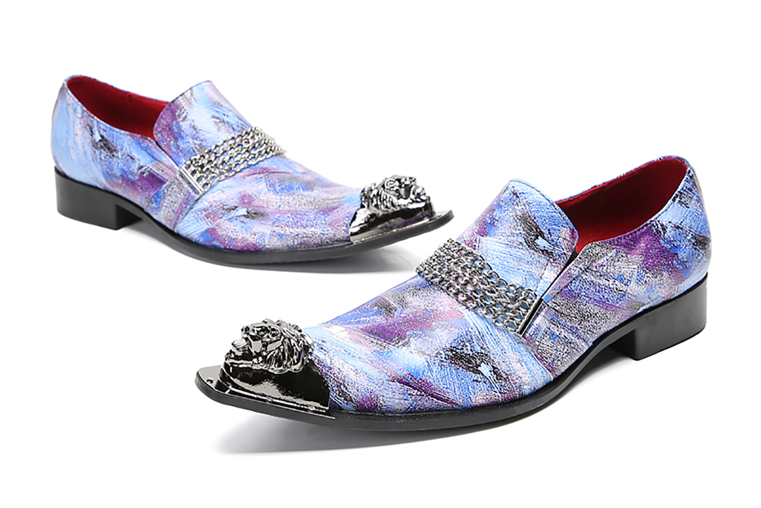 Men's Metal-Tip Toe Buttons Western Penny Loafers