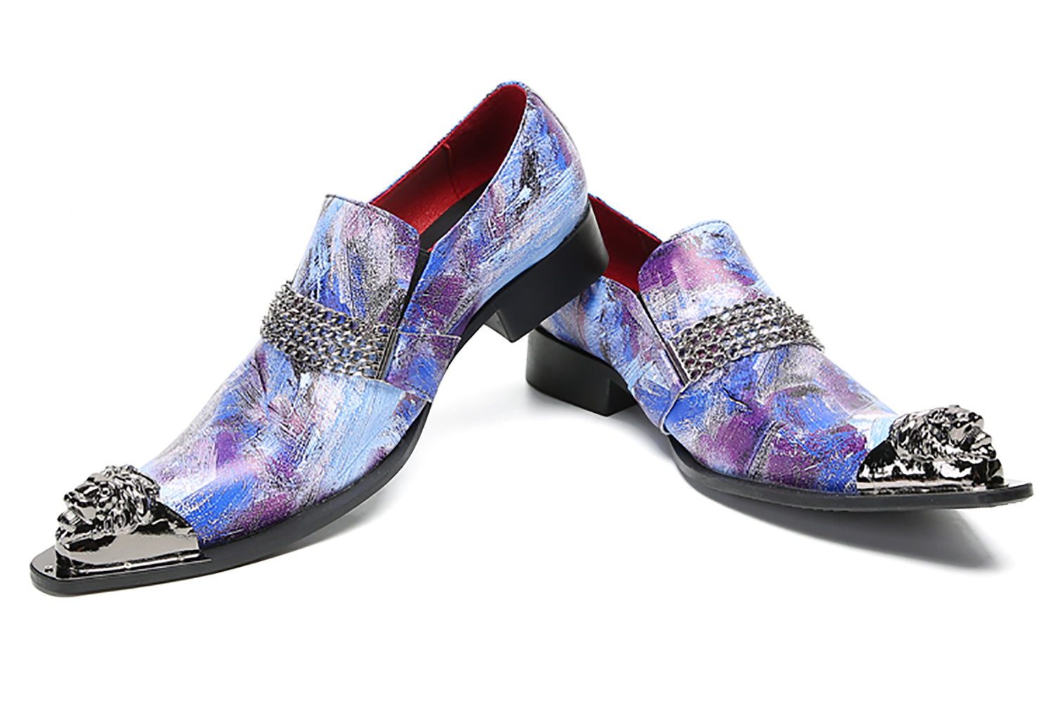 Men's Metal-Tip Toe Buttons Western Penny Loafers