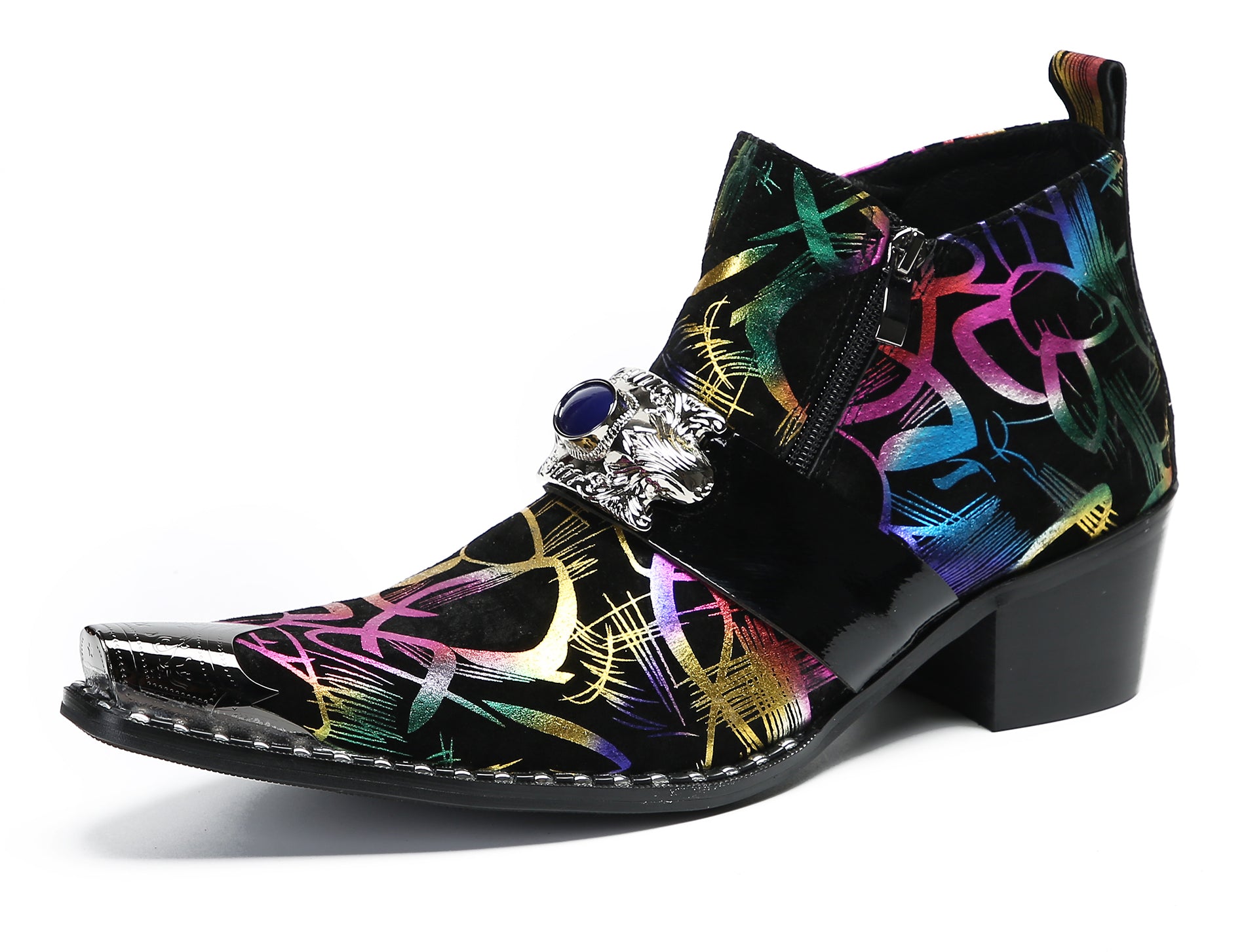 Botas occidentales de zafiro con cremallera y punta metálica para hombre