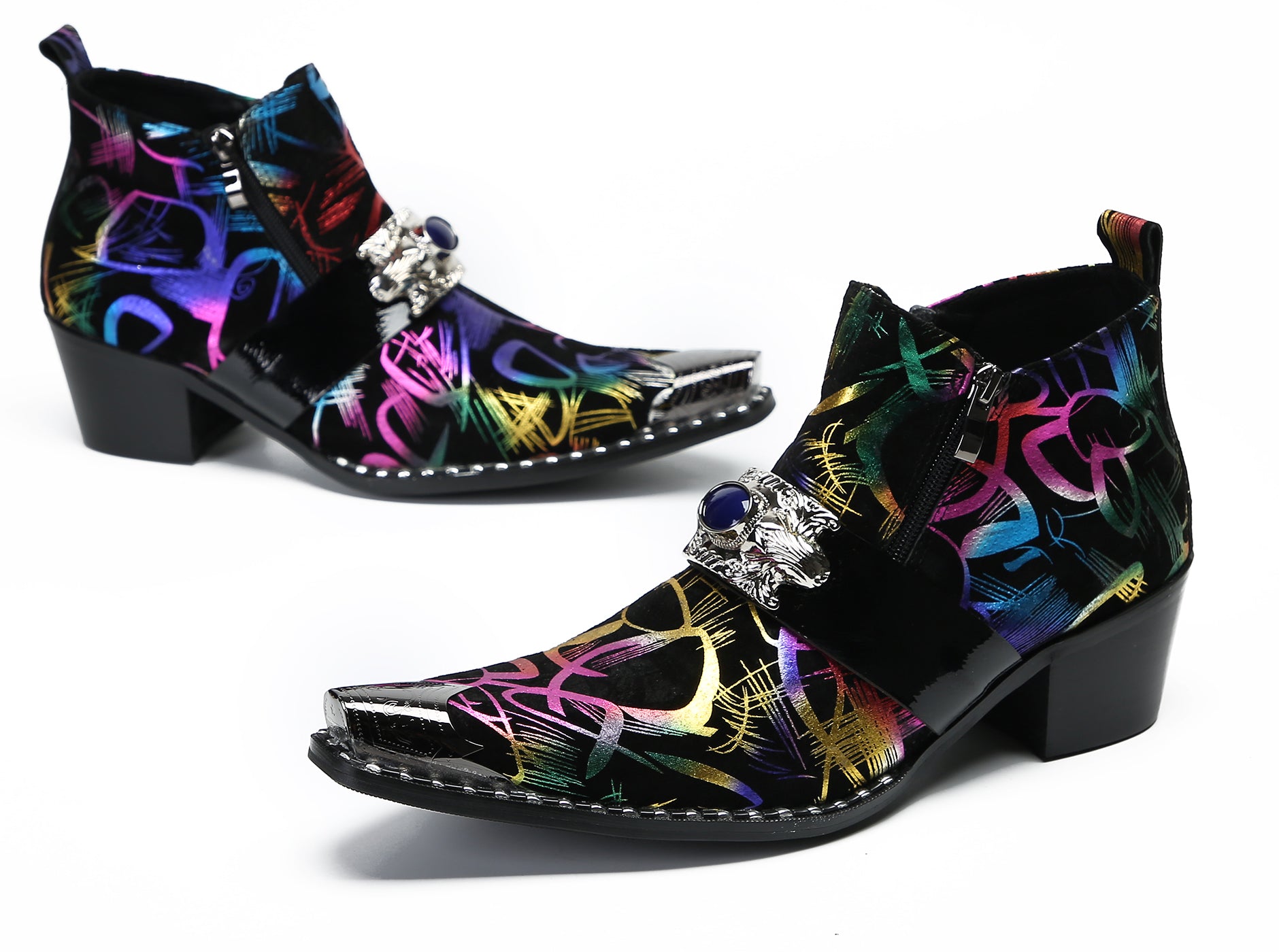 Botas occidentales de zafiro con cremallera y punta metálica para hombre