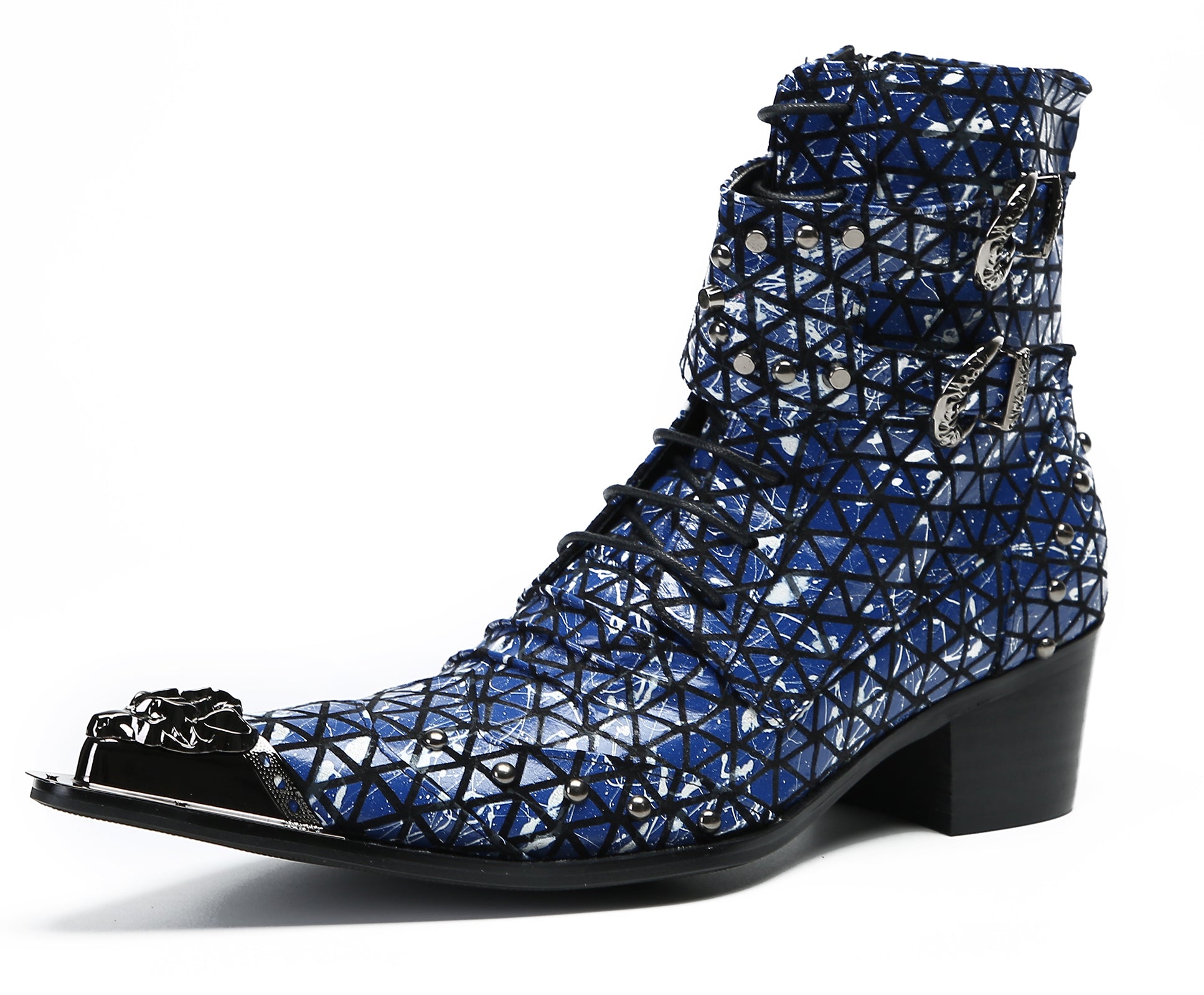 Men's Metal-Tip Toe Beads Hight Western Boots