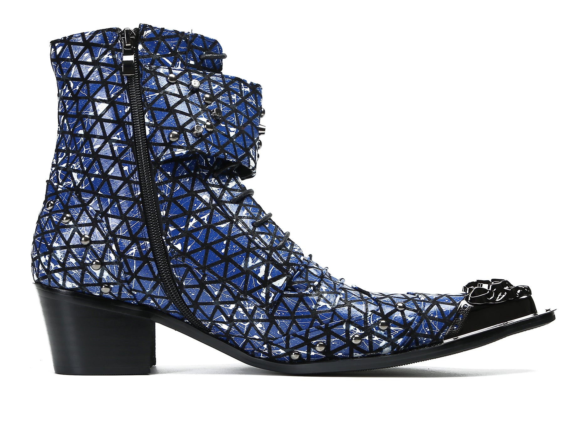 Men's Metal-Tip Toe Beads Hight Western Boots