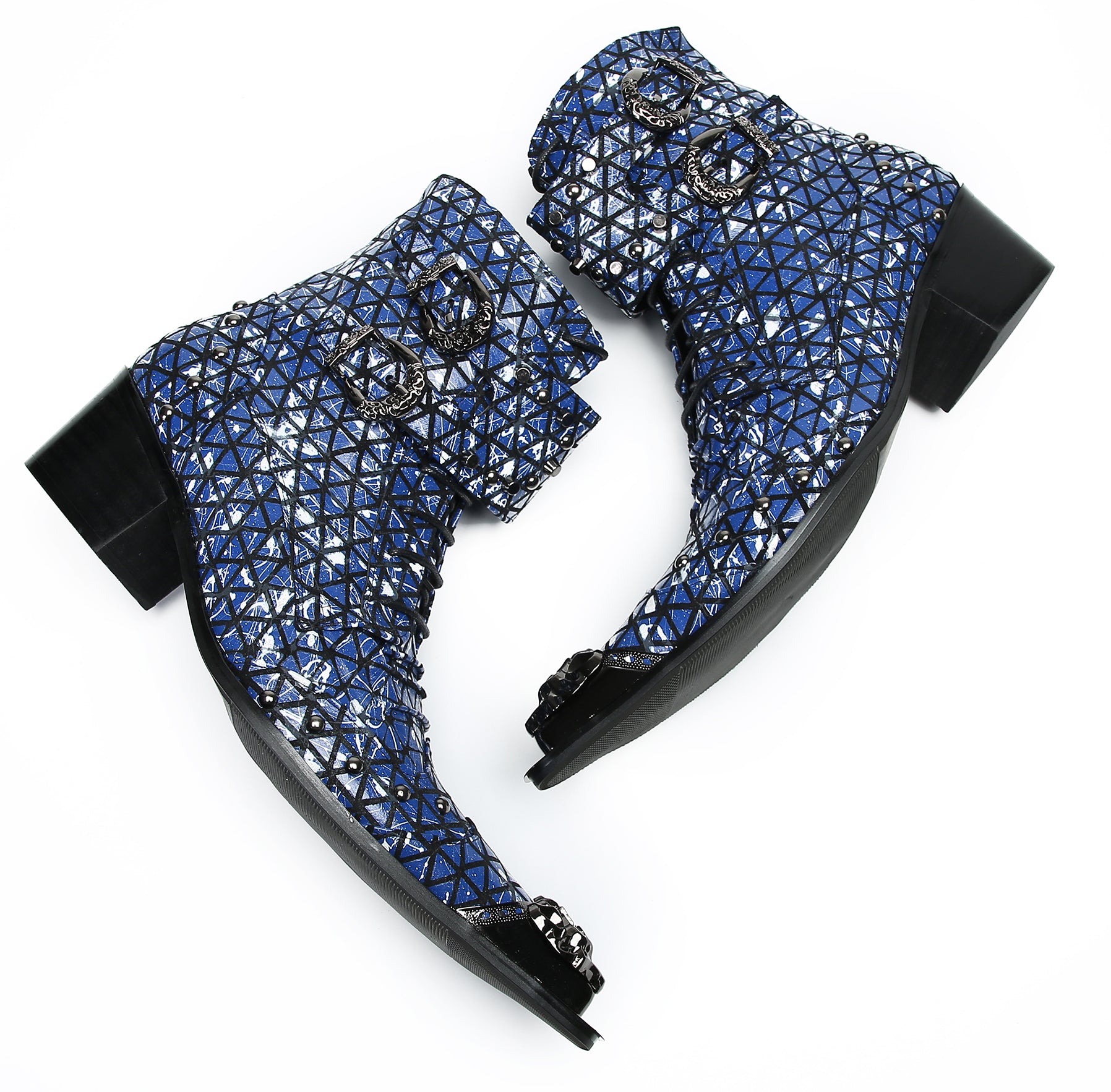 Men's Metal-Tip Toe Beads Hight Western Boots