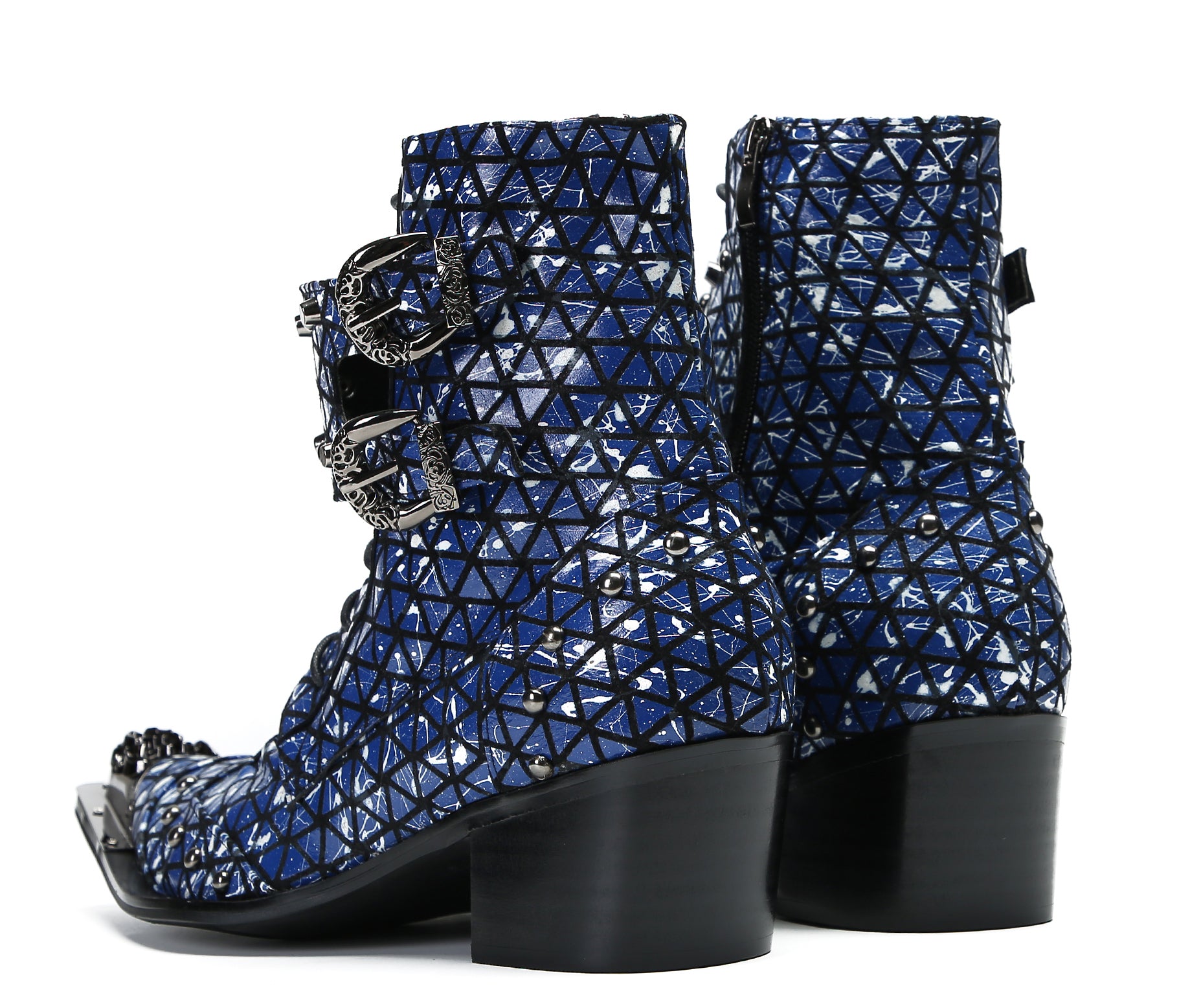 Men's Metal-Tip Toe Beads Hight Western Boots