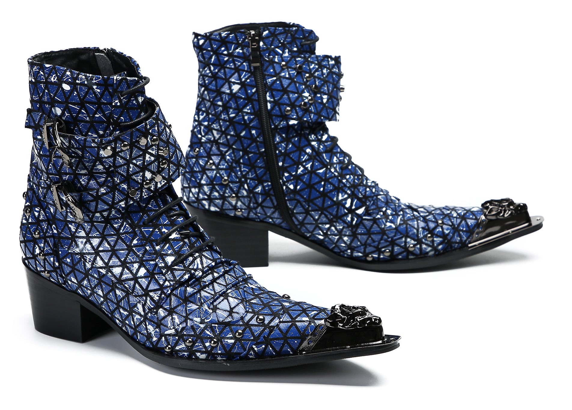 Men's Metal-Tip Toe Beads Hight Western Boots