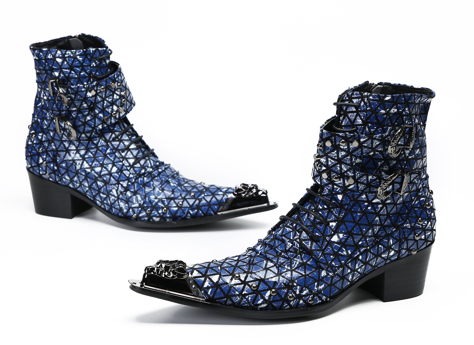 Men's Metal-Tip Toe Beads Hight Western Boots