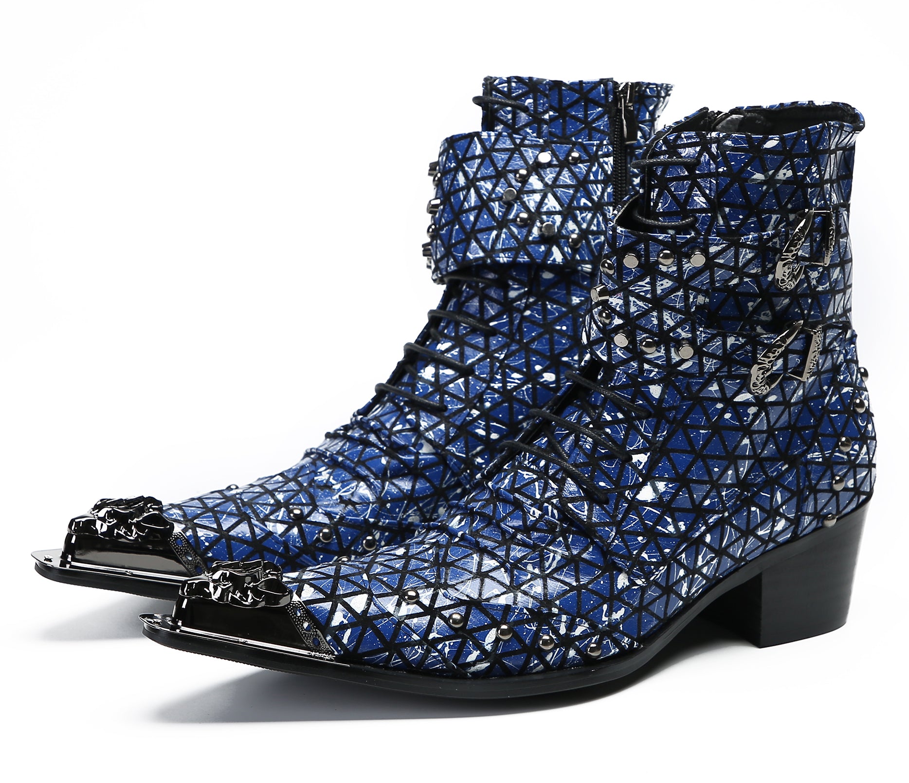 Men's Metal-Tip Toe Beads Hight Western Boots