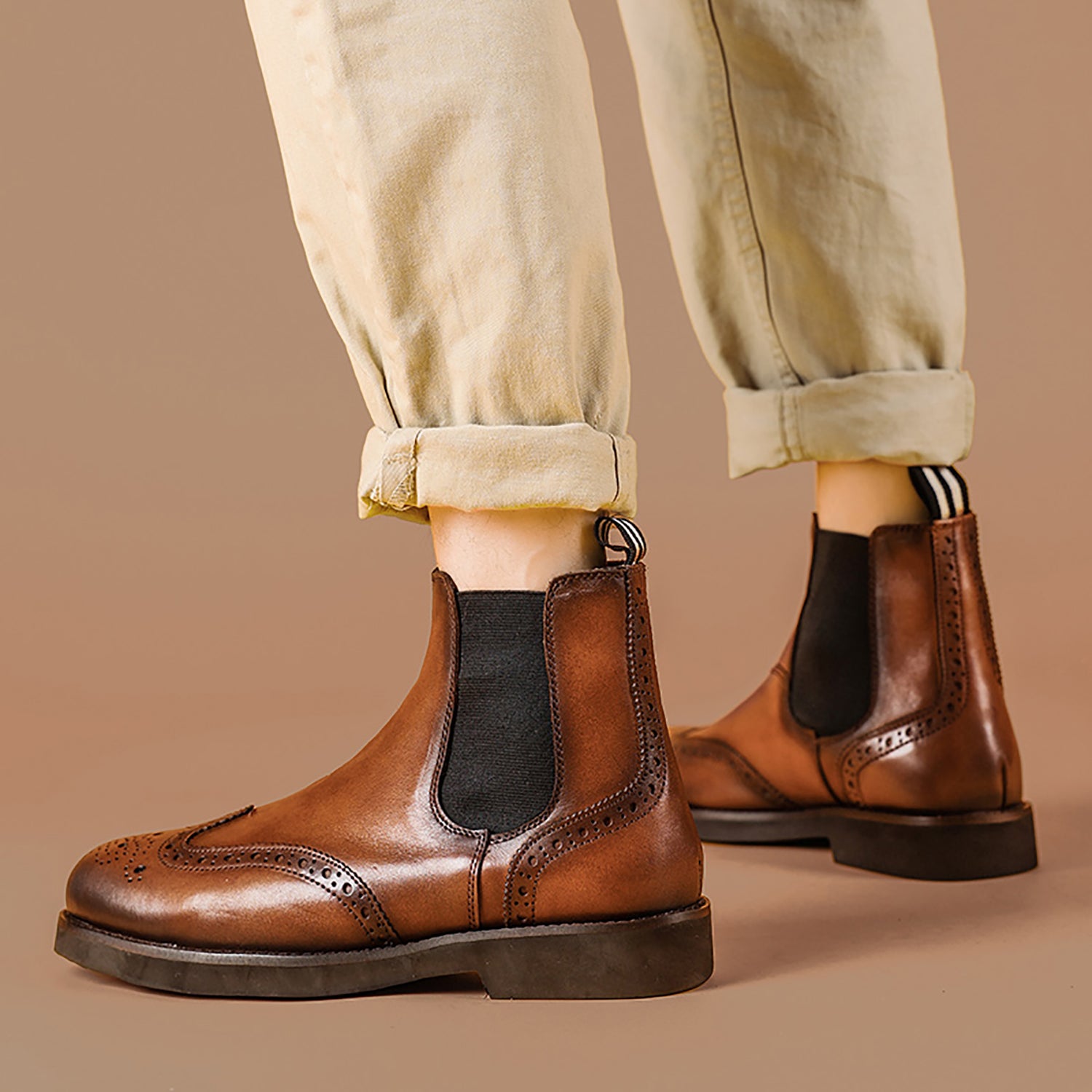 Men's Genuine Handmade Wingtips Brogues Chelsea Boots