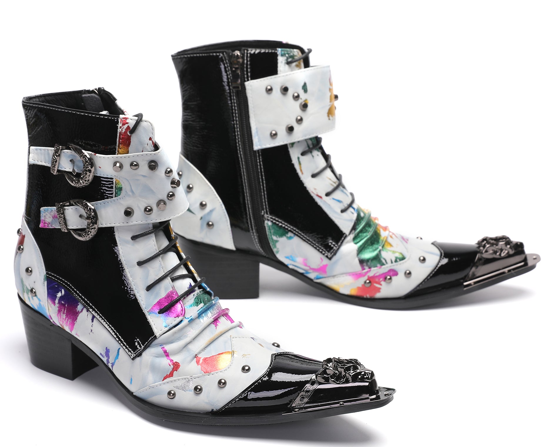 Men's Metal-Tip Toe Button Hight Western Boots