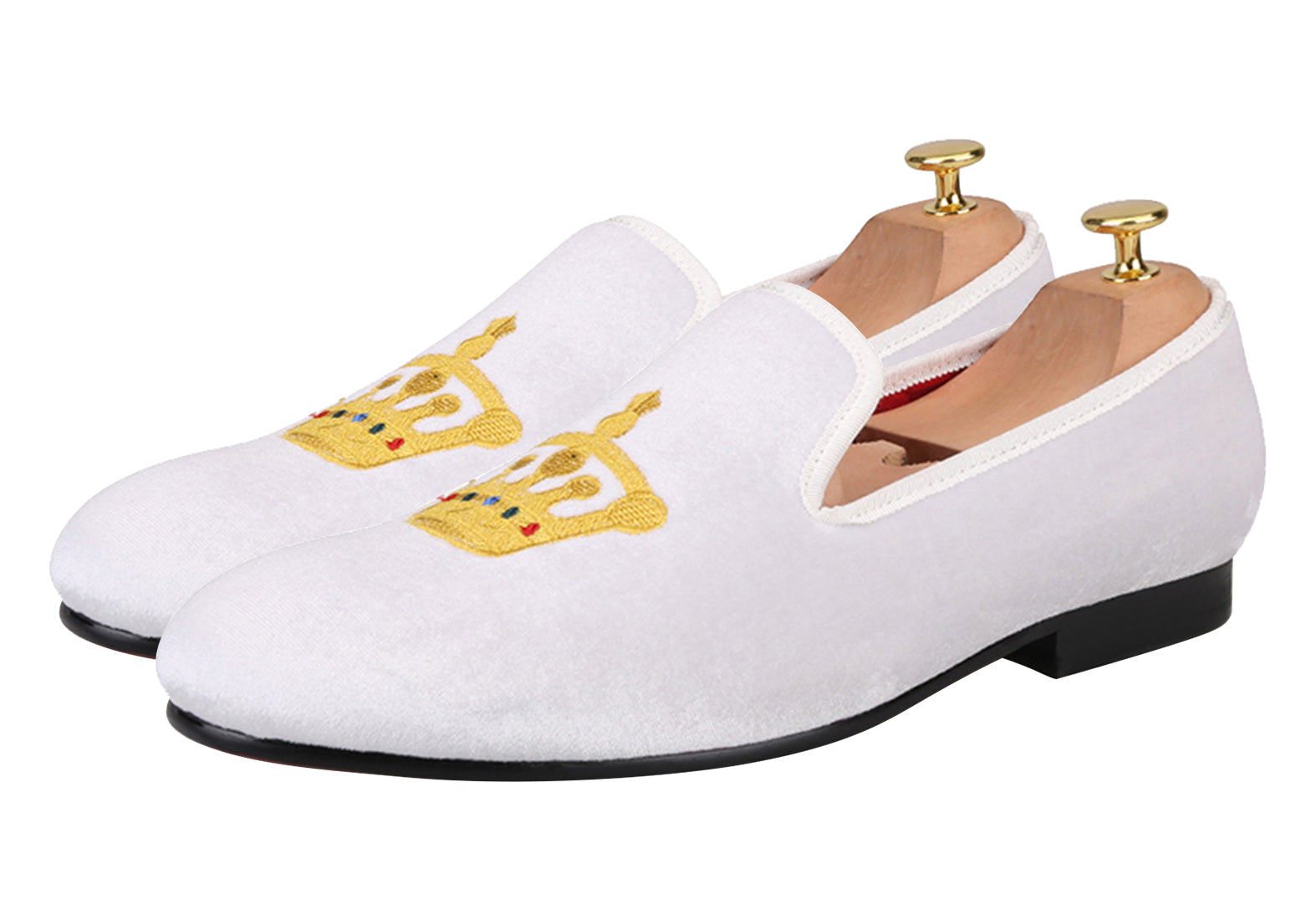 Mens Suede Loafers Embroidered Crown Slip On Shoes