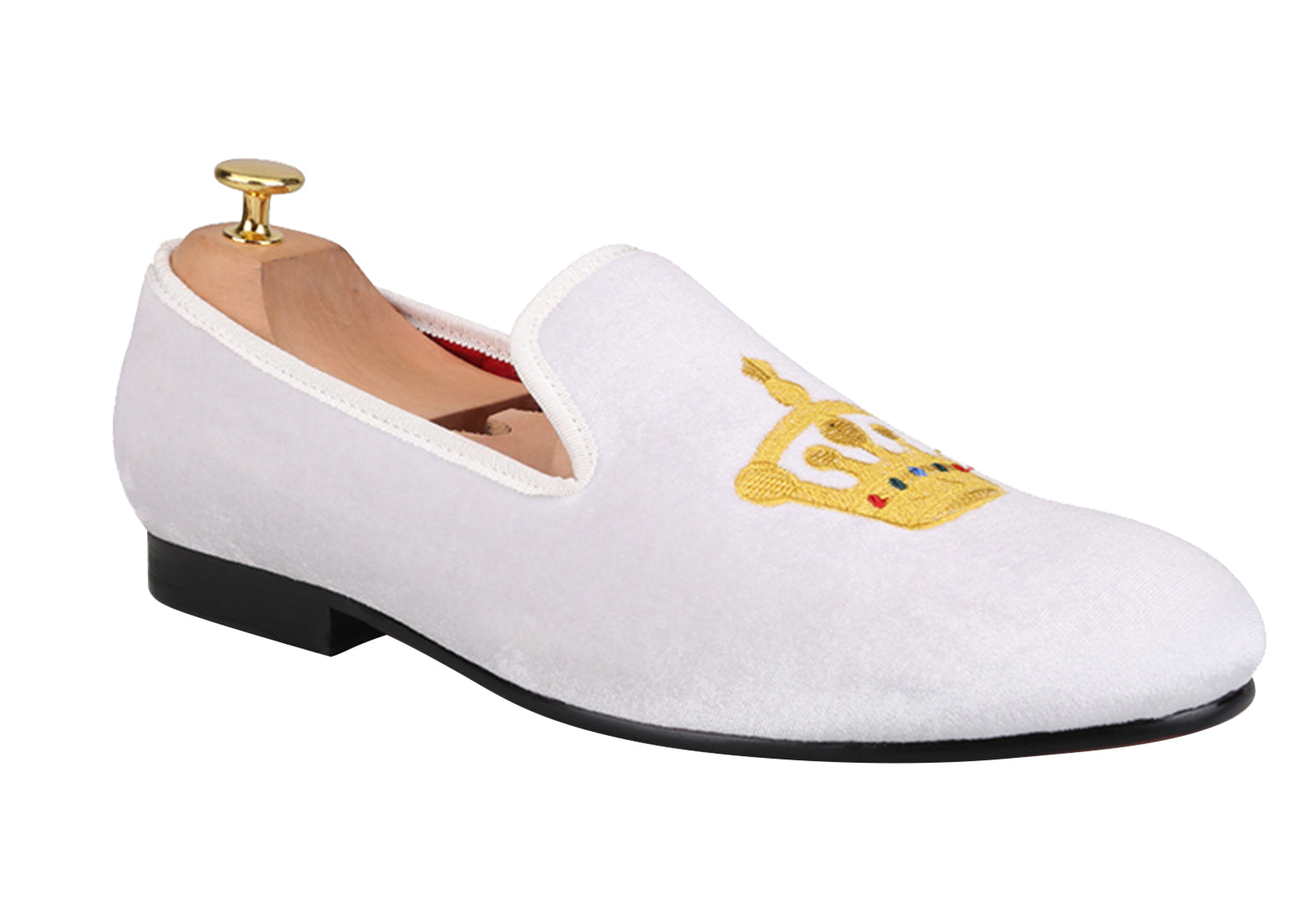 Mens Suede Loafers Embroidered Crown Slip On Shoes