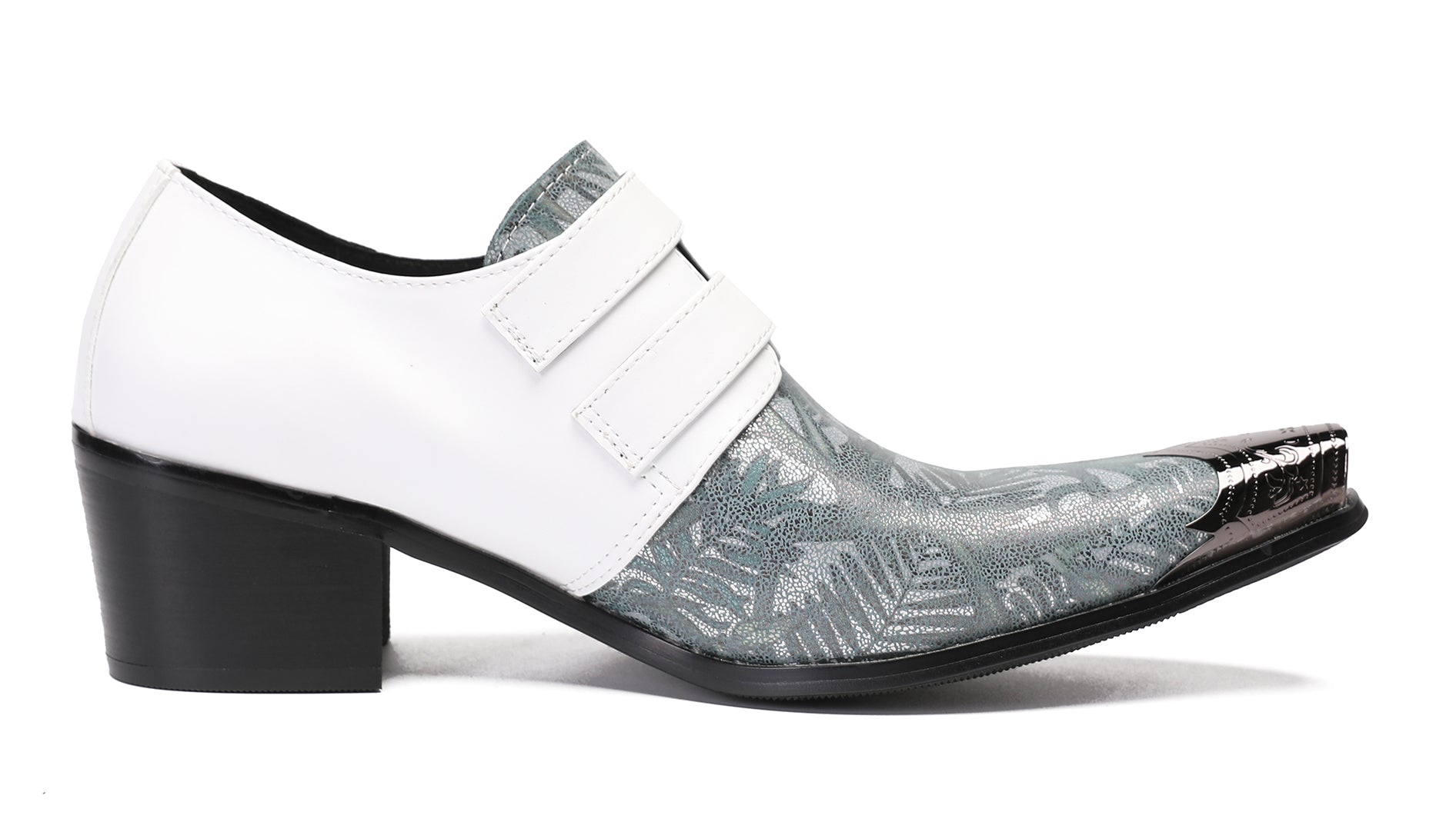 Mens White Dress Double Buckle Western Loafers