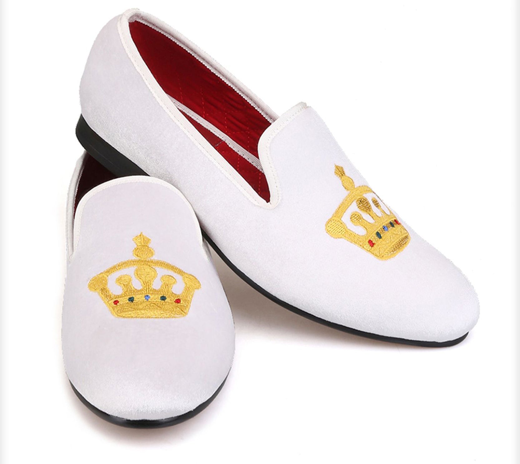 Mens Suede Loafers Embroidered Crown Slip On Shoes