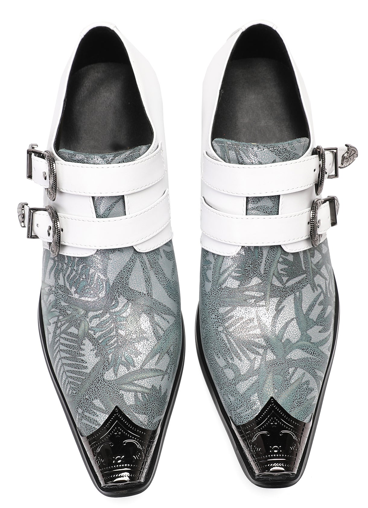 Mens White Dress Double Buckle Western Loafers