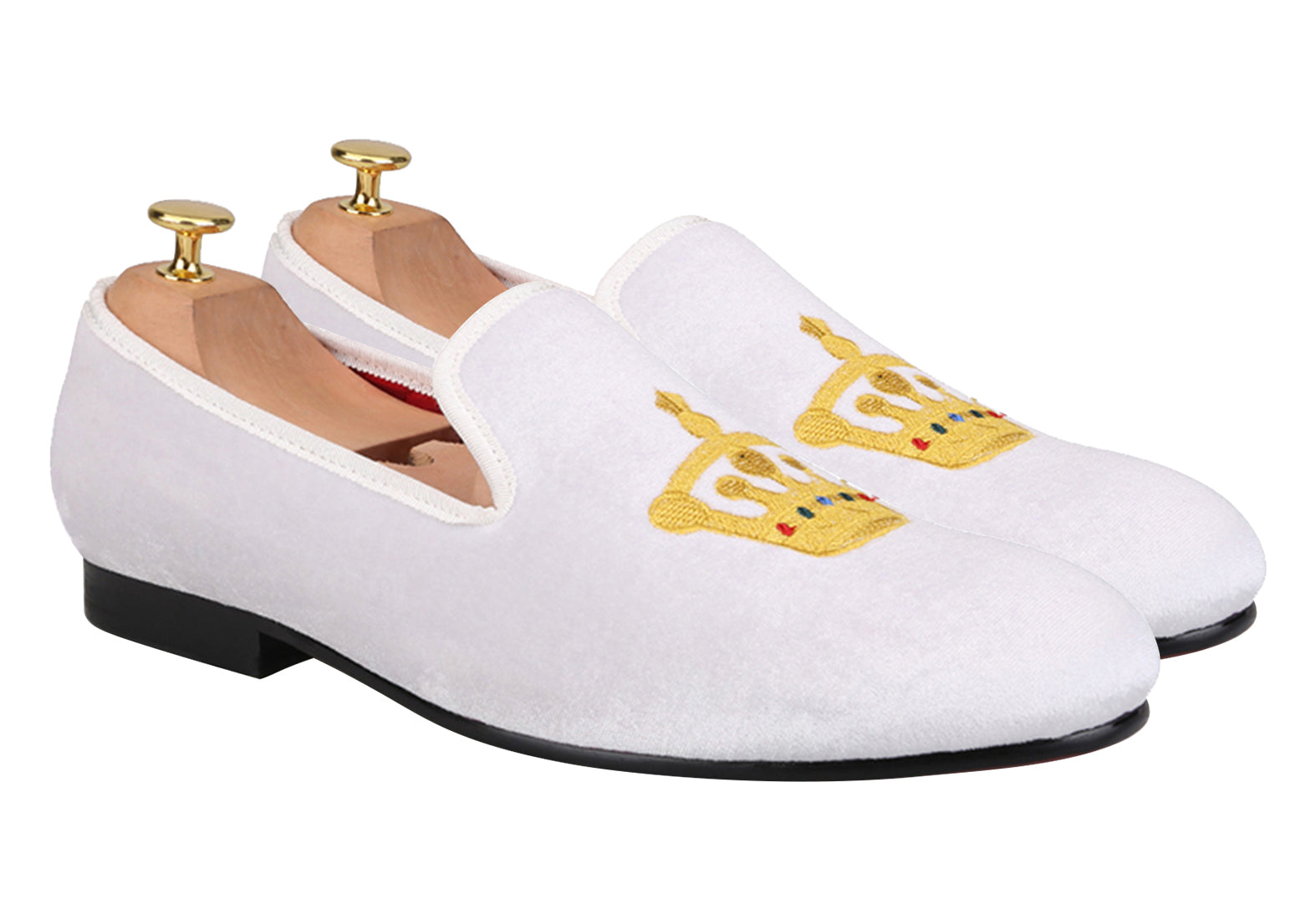 Mens Suede Loafers Embroidered Crown Slip On Shoes