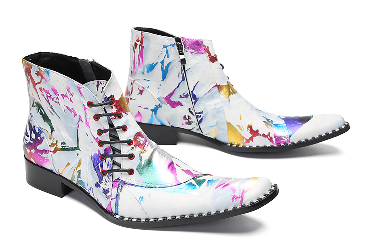 Men's Fashion Slant Lace Up Graffiti Western Boots