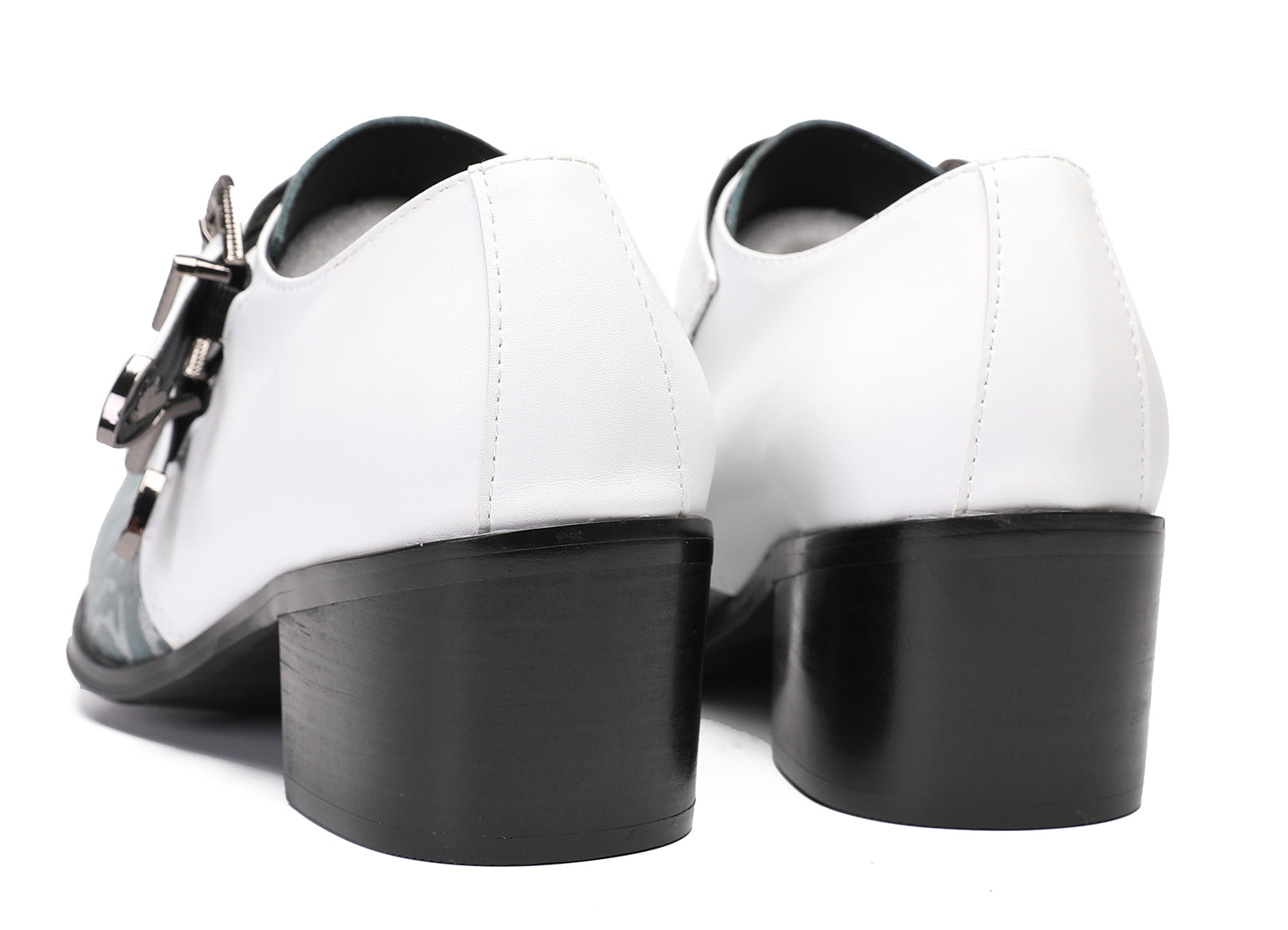 Mens White Dress Double Buckle Western Loafers