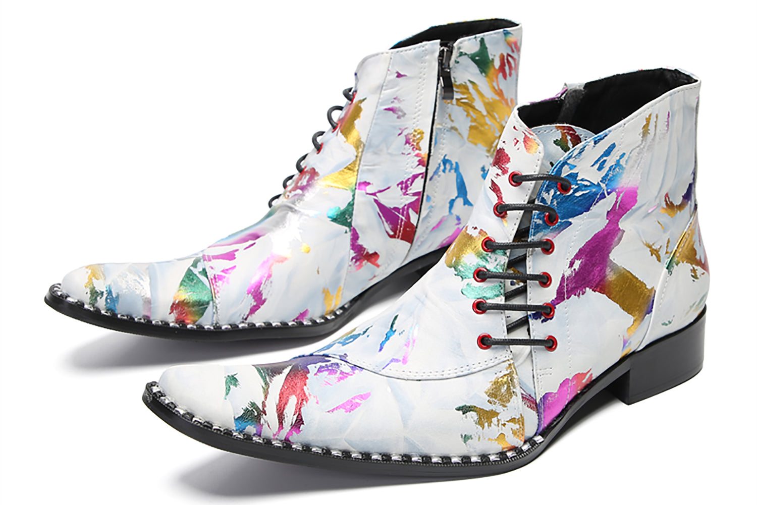 Men's Fashion Slant Lace Up Graffiti Western Boots