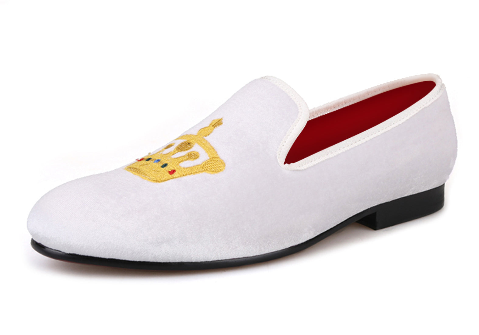 Mens Suede Loafers Embroidered Crown Slip On Shoes