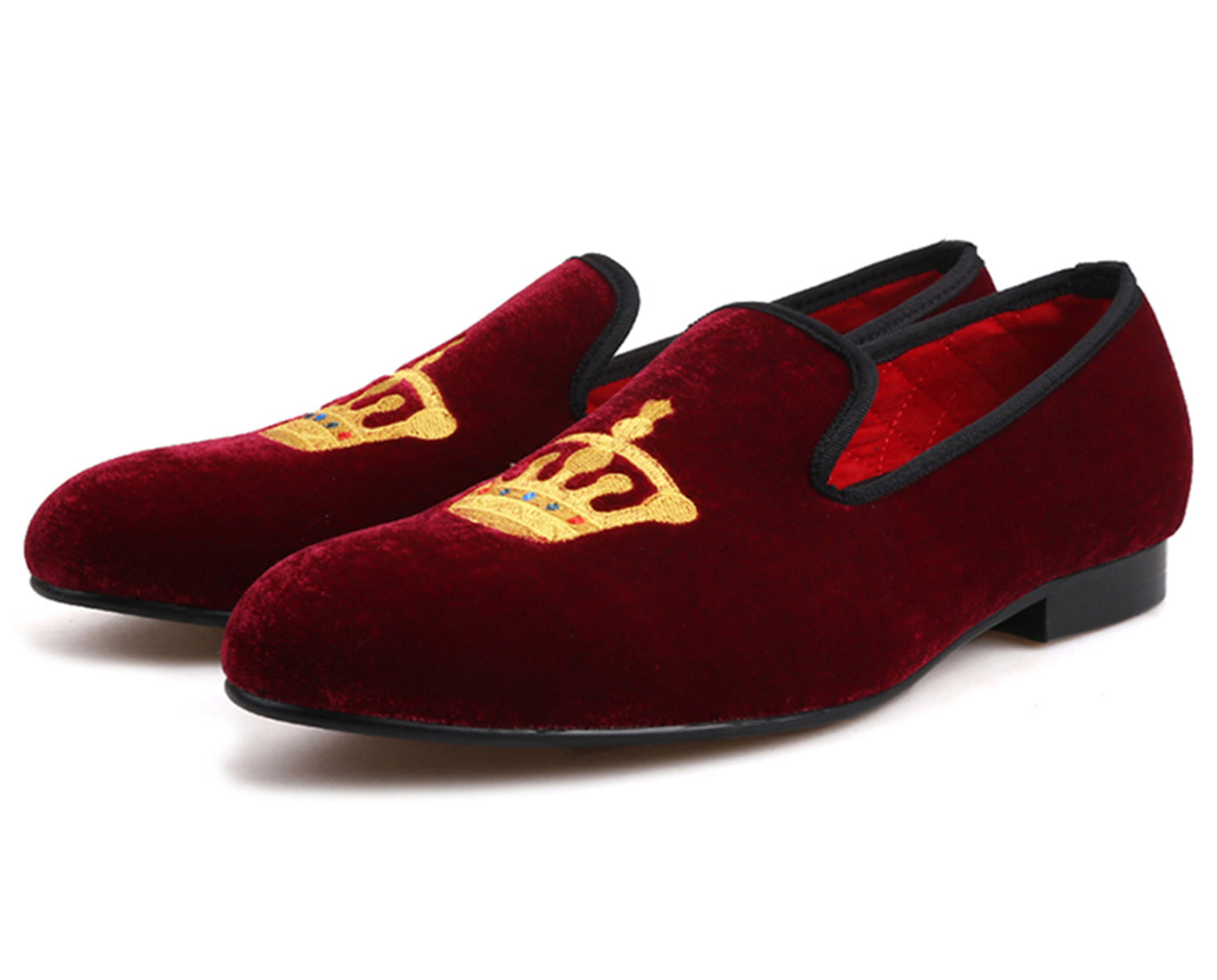 Mens Suede Loafers Embroidered Crown Slip On Shoes
