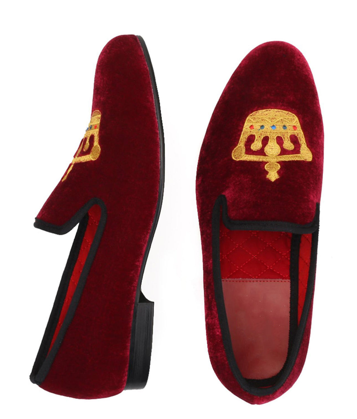 Mens Suede Loafers Embroidered Crown Slip On Shoes