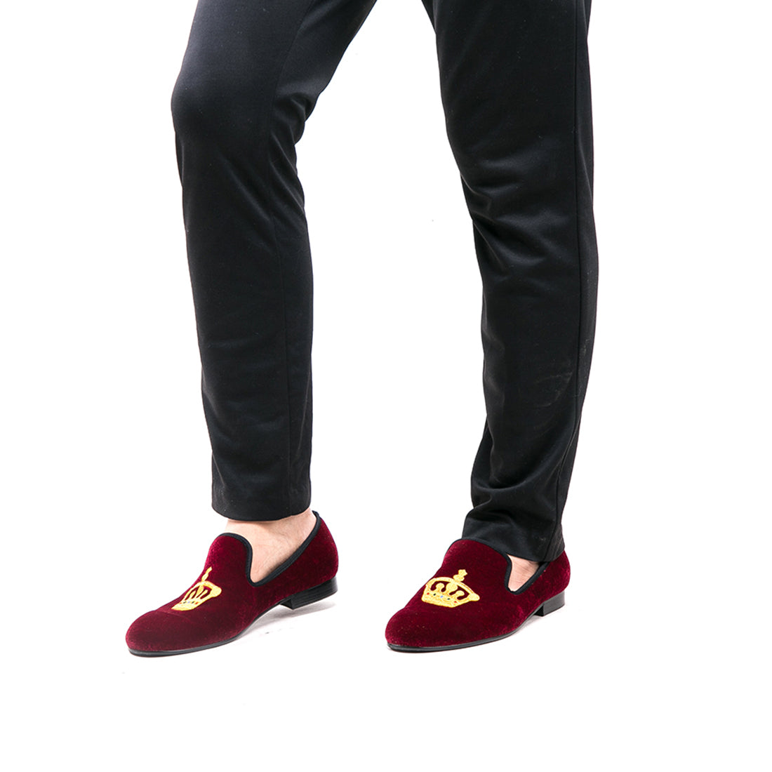Mens Suede Loafers Embroidered Crown Slip On Shoes
