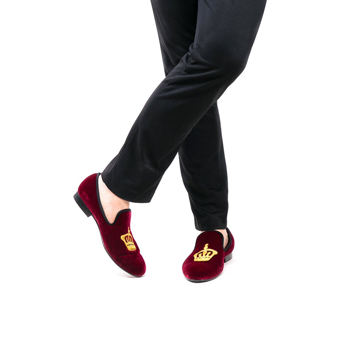 Mens Suede Loafers Embroidered Crown Slip On Shoes