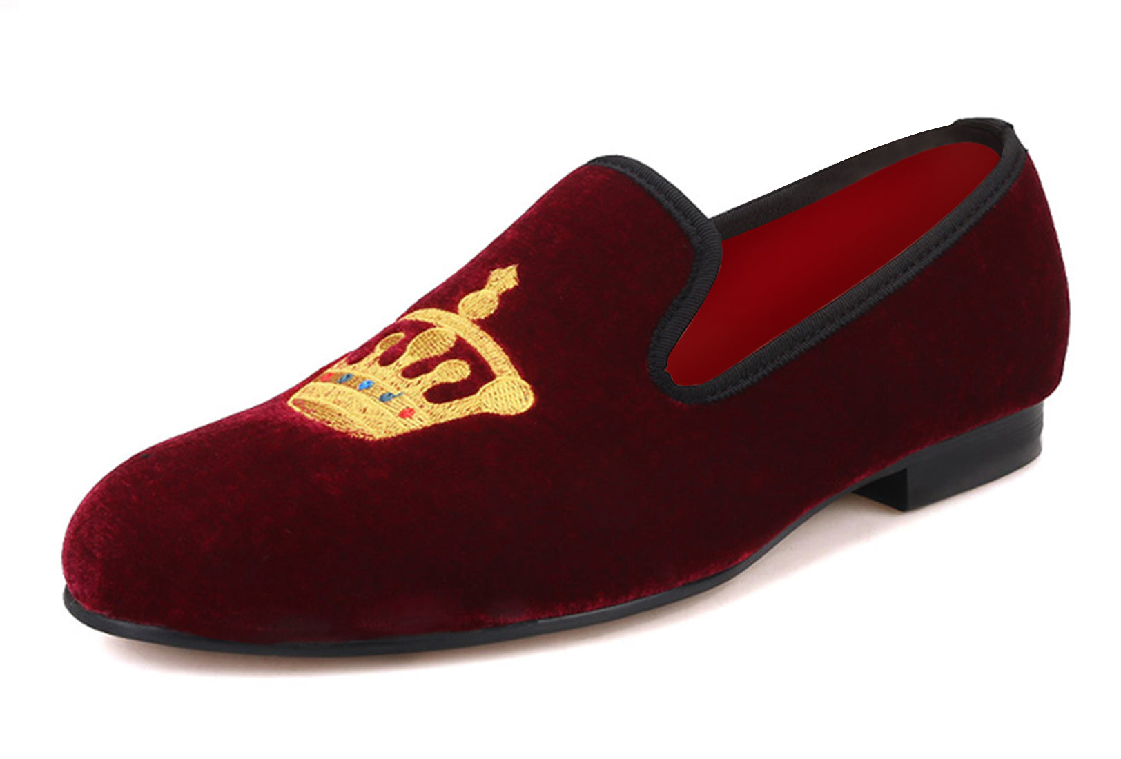 Mens Suede Loafers Embroidered Crown Slip On Shoes