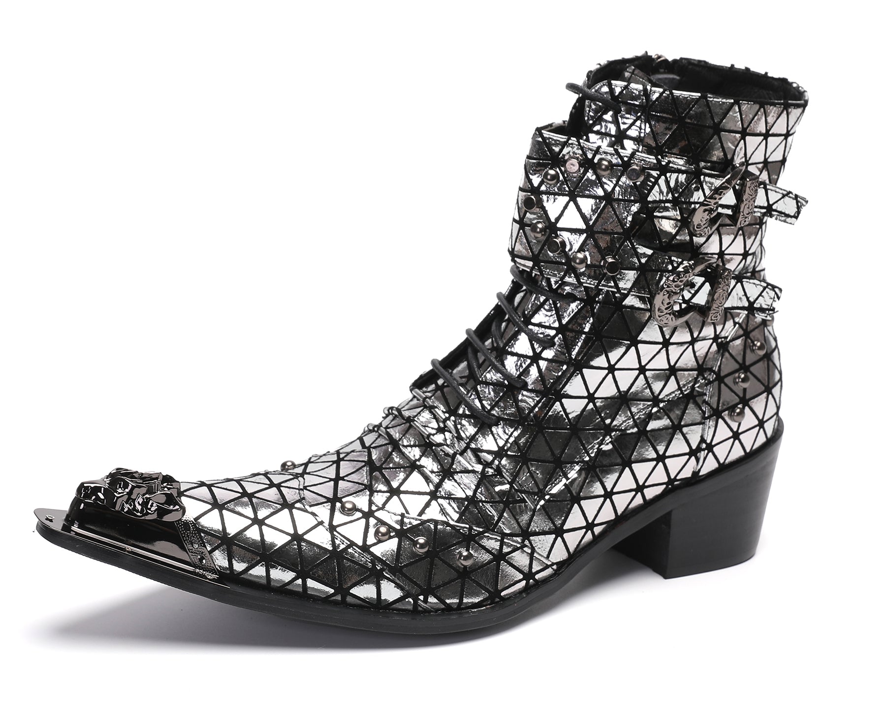 Men's Metal-Tip Toe Beads Hight Western Boots