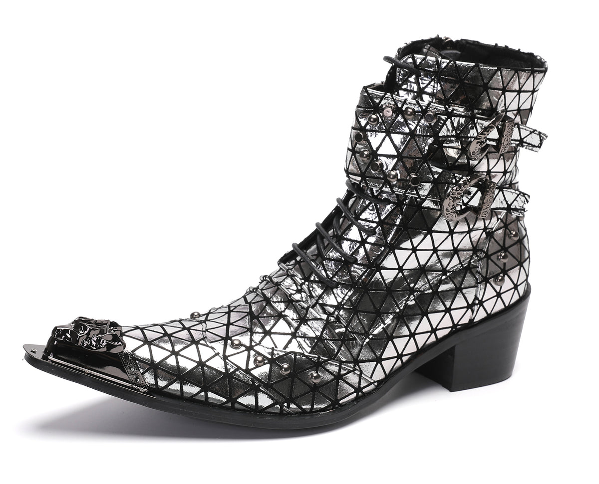 Men's Metal-Tip Toe Beads Hight Western Boots – Santimon