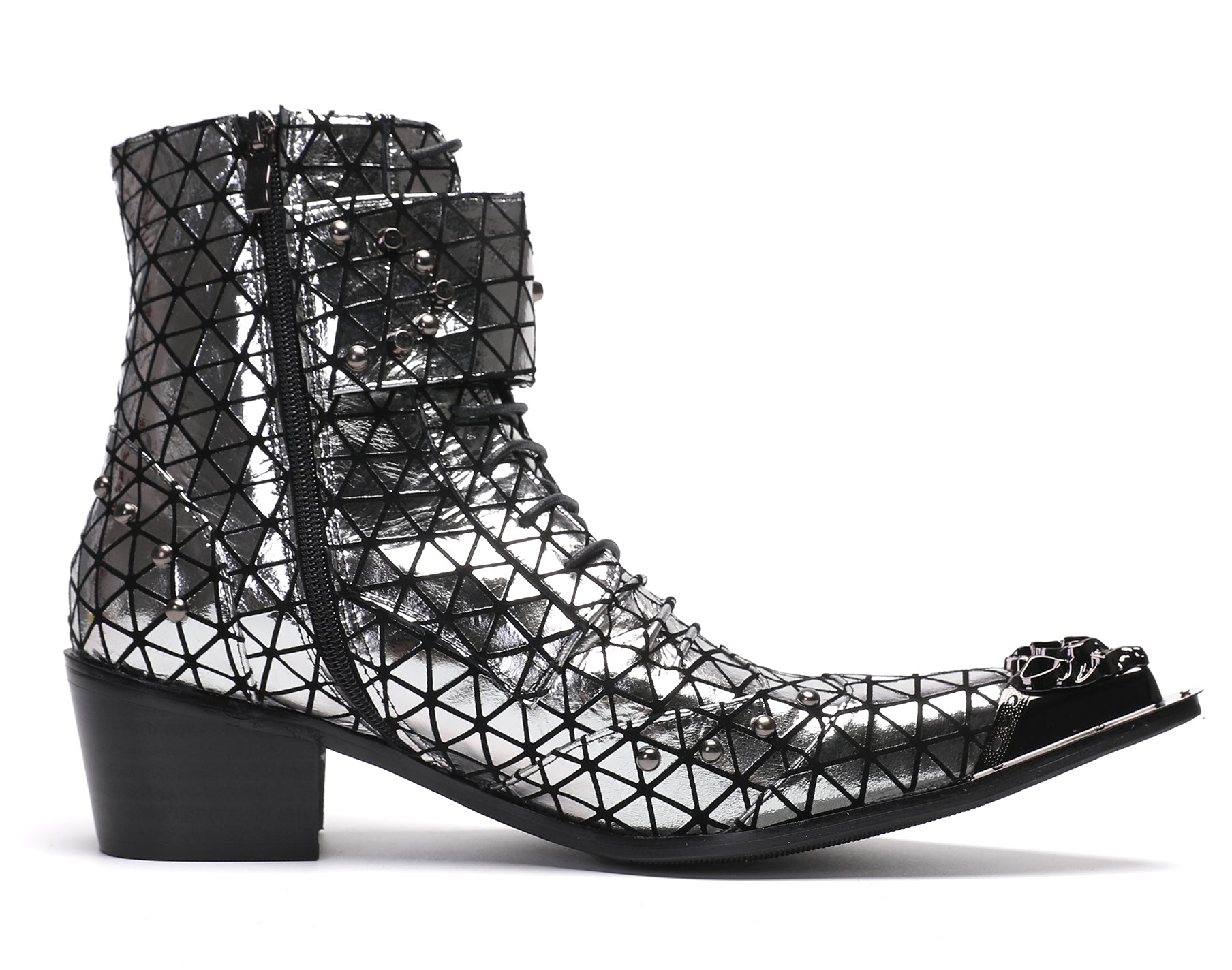 Men's Metal-Tip Toe Beads Hight Western Boots