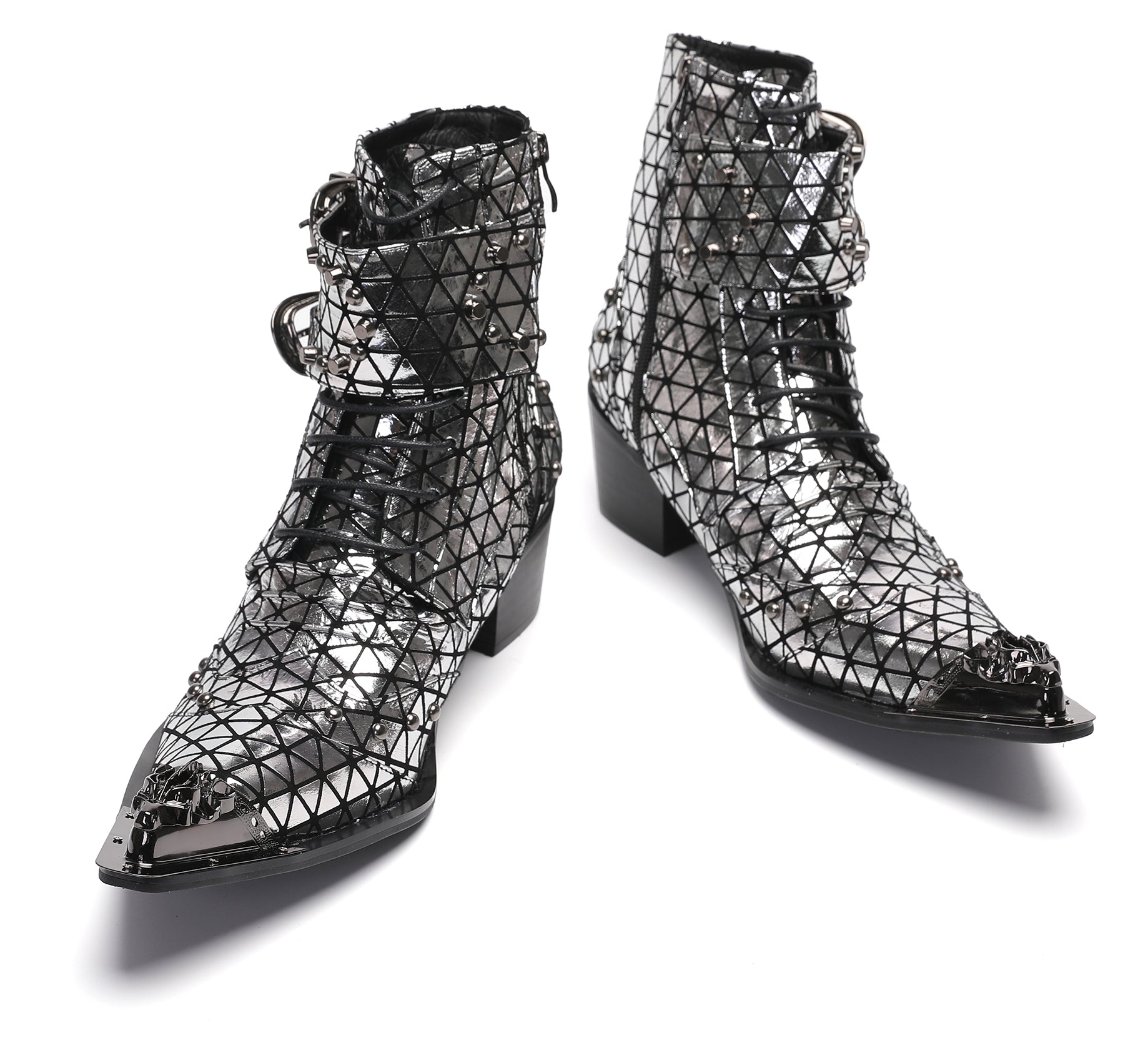 Men's Metal-Tip Toe Beads Hight Western Boots