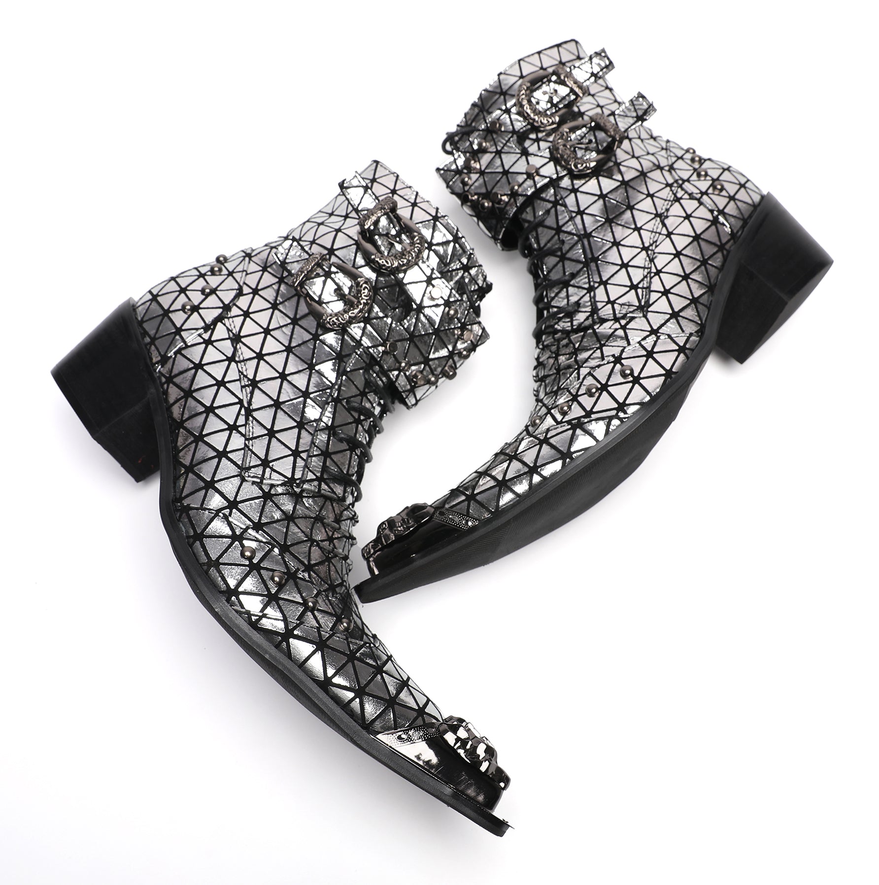 Men's Metal-Tip Toe Beads Hight Western Boots