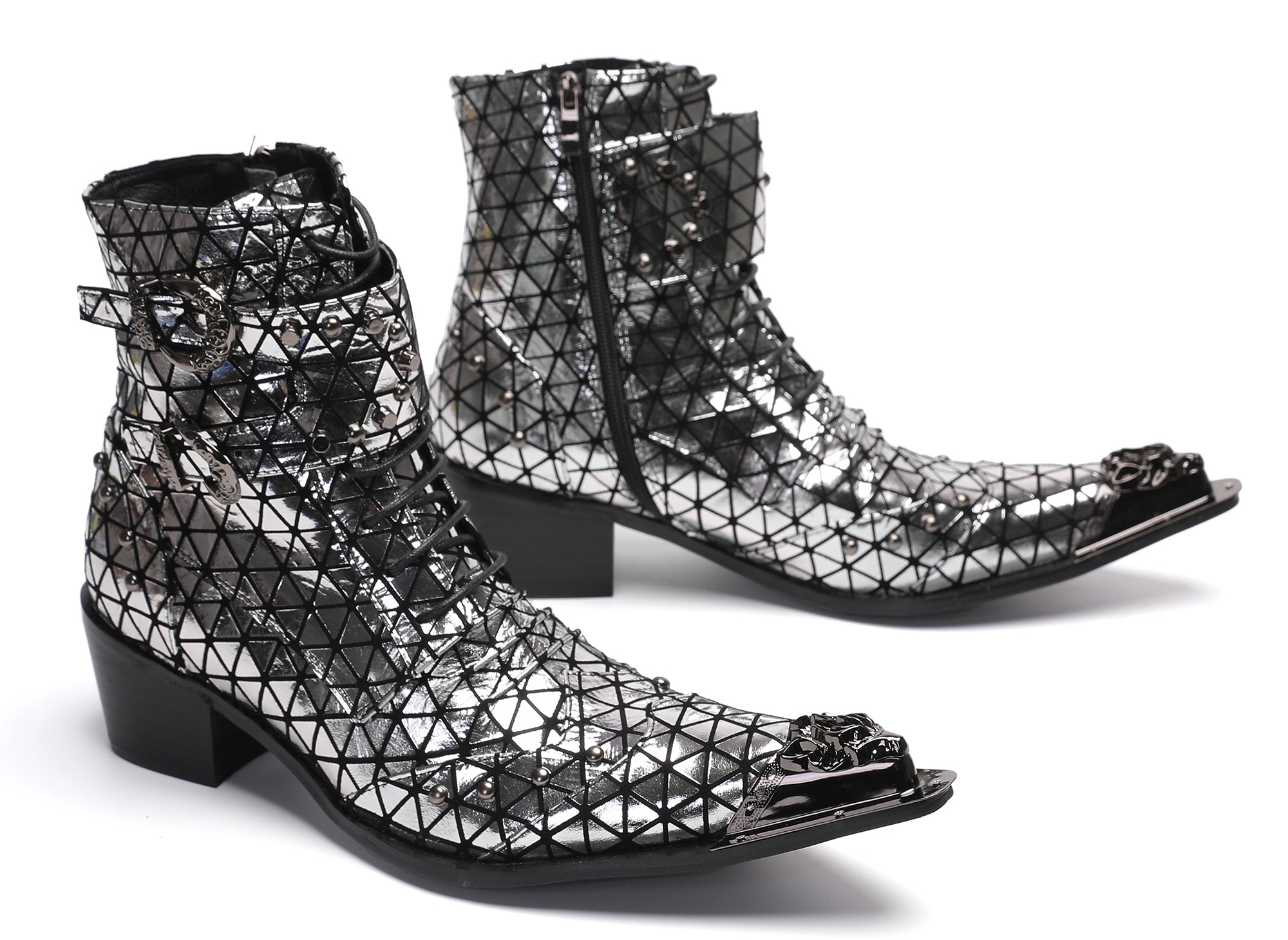 Men's Metal-Tip Toe Beads Hight Western Boots
