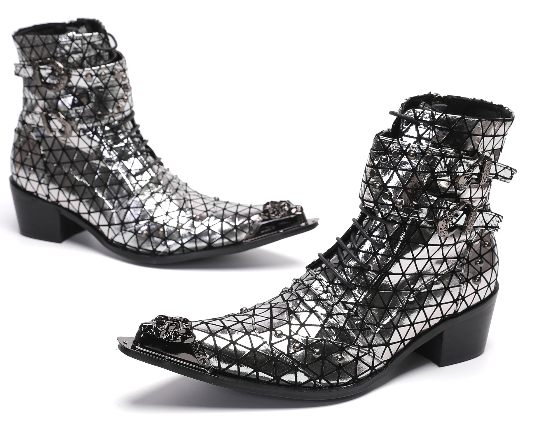 Men's Metal-Tip Toe Beads Hight Western Boots