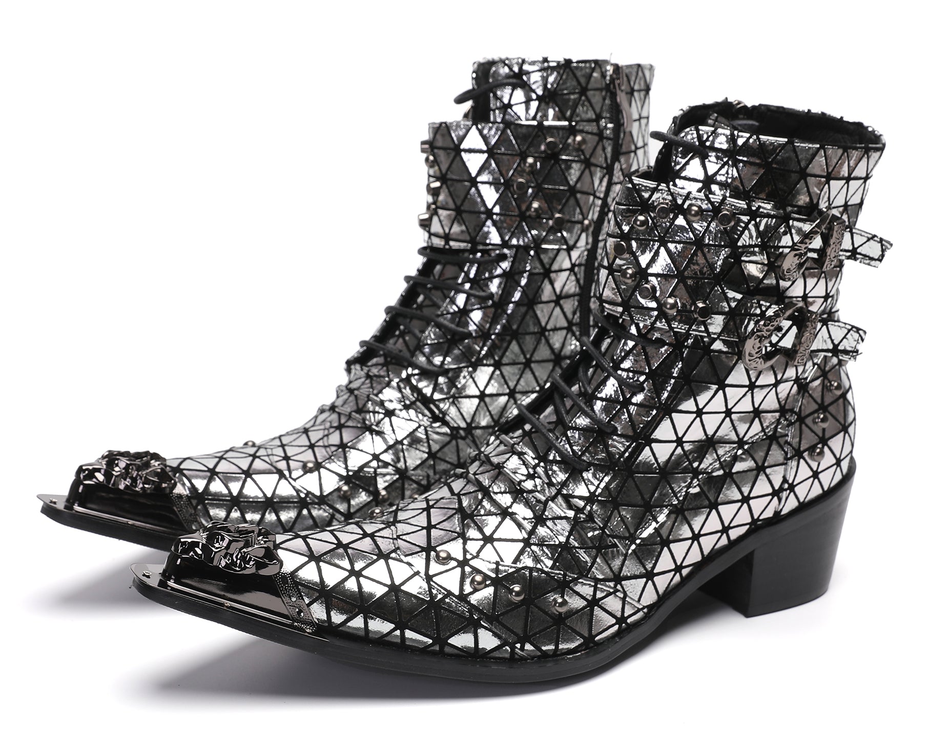 Men's Metal-Tip Toe Beads Hight Western Boots