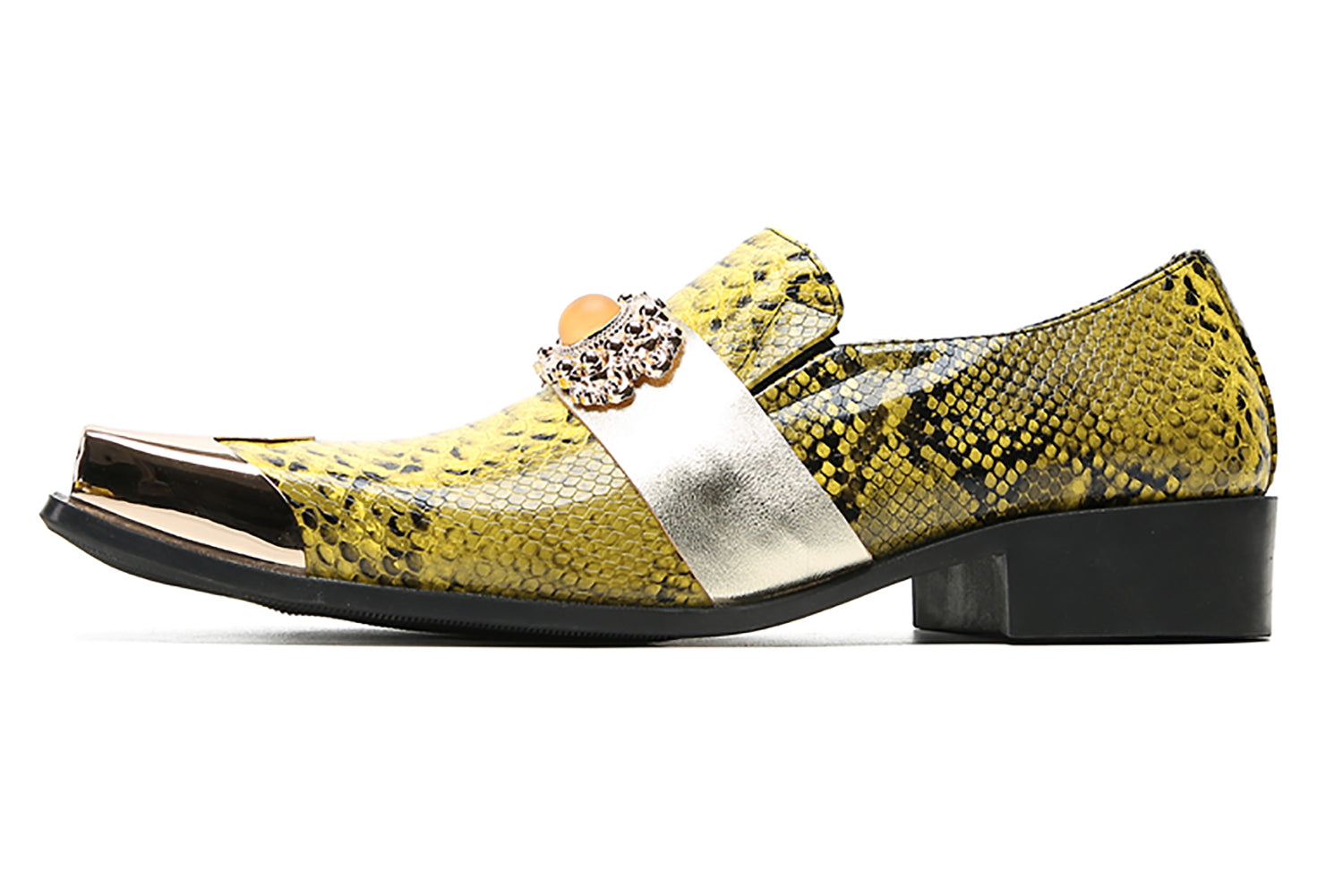 Men's Metal-Square Toe Sparkling Topaz Western Loafers