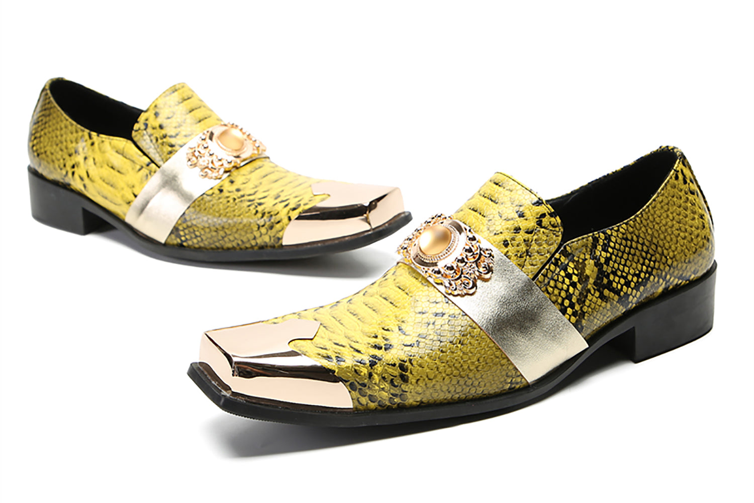 Men's Metal-Square Toe Sparkling Topaz Western Loafers