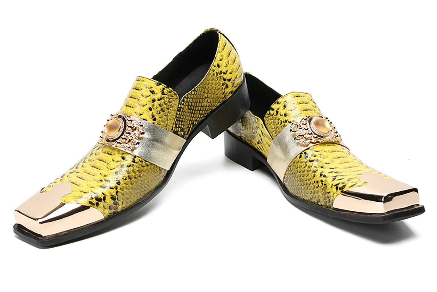 Men's Metal-Square Toe Sparkling Topaz Western Loafers
