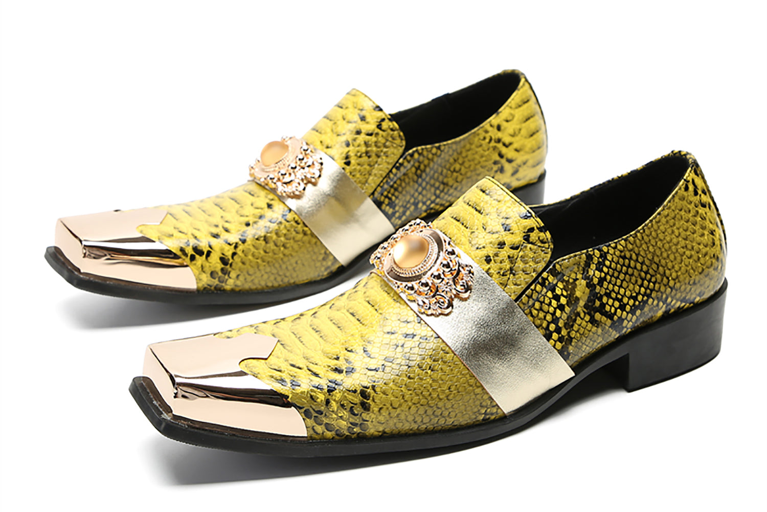 Men's Metal-Square Toe Sparkling Topaz Western Loafers