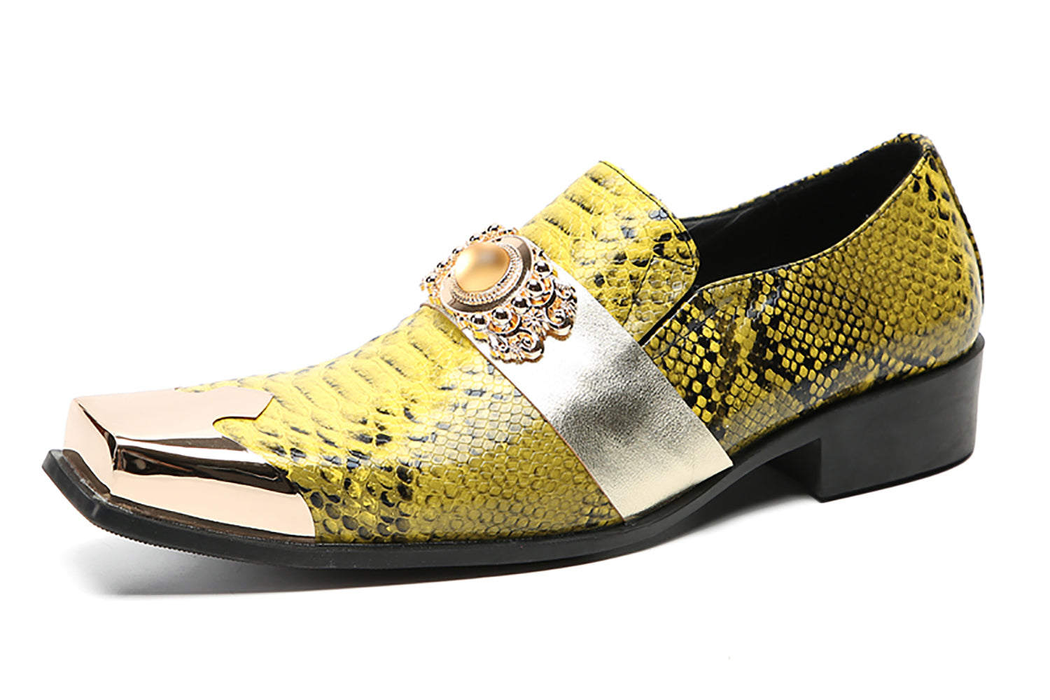 Men's Metal-Square Toe Sparkling Topaz Western Loafers