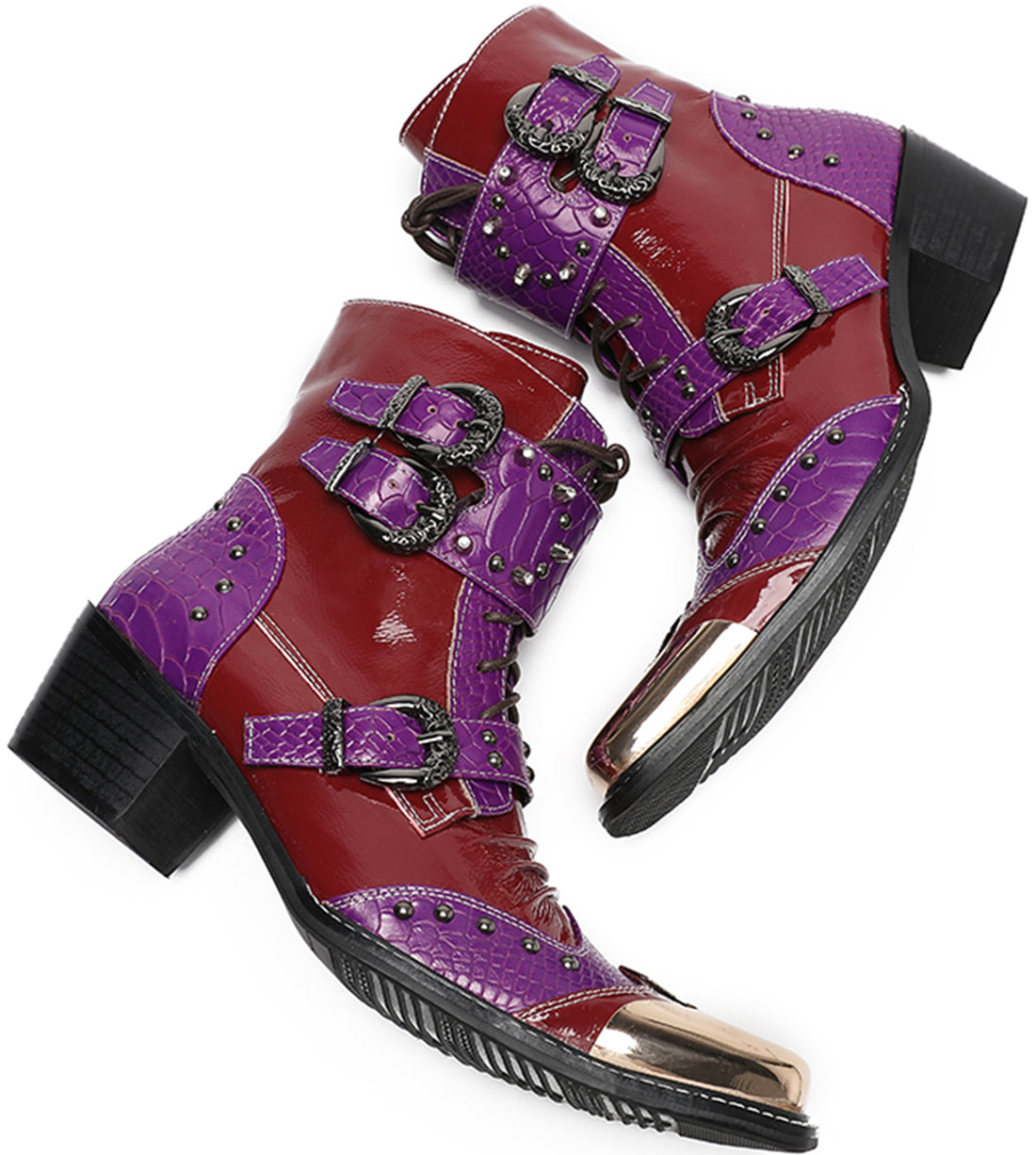 Men's Metal Square Toe High Top Western Boots